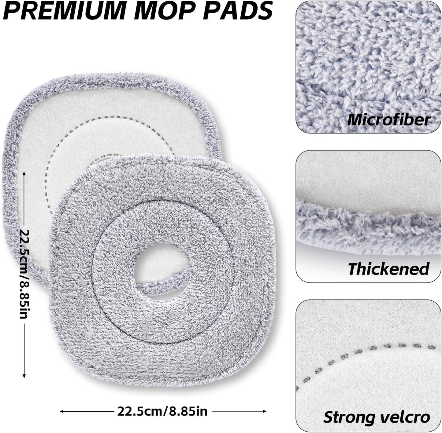9 Inch Square Microfiber Mop Pad Refill Compatible with True & Tidy Mop System and Most 9 Inch Square Spin Mops - Thickened Washable & Reusable Mop Replacement Pad for Wet Dry Mopping(3 Pack)