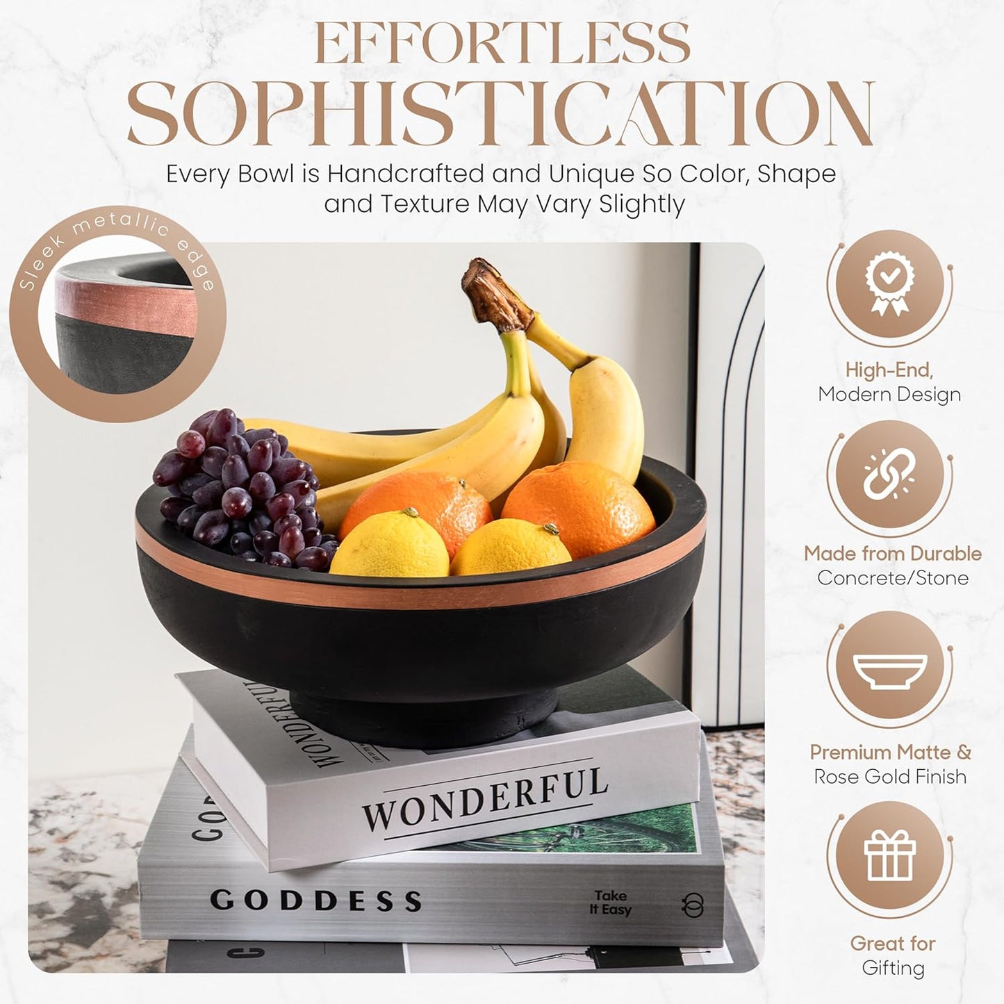 Concrete Large Fruit Bowl for Kitchen Counter - Large Decorative Bowls for Home Decor - Modern Key Bowl for Entryway Table - Hand-Poured Pedestal Bowl for Keys