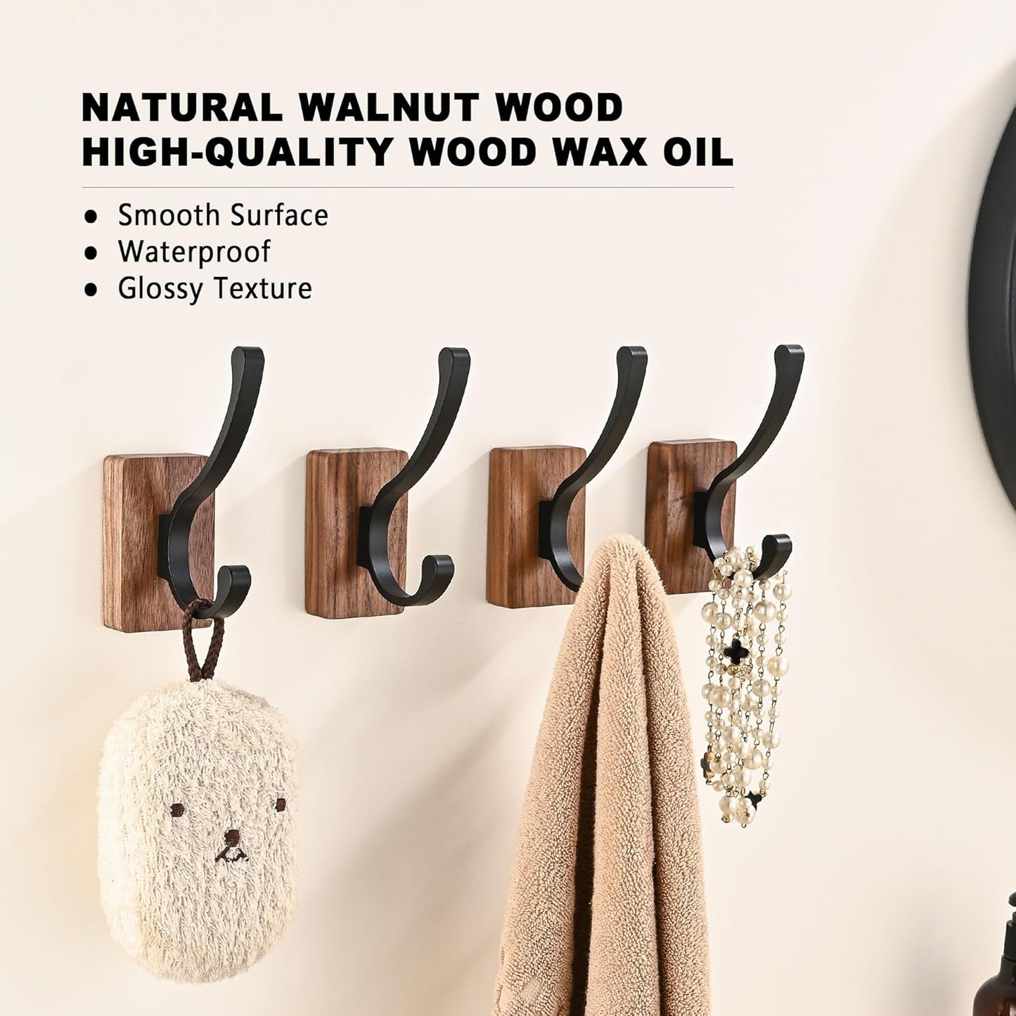 6 Pack Wooden Wall Hooks for Hanging, Adhesive Mounted & Wall Mount Nature Wood Coat Hooks for Towel Clothes Blanket Hat Backpack Robe Nursery Door Board Entryway Key Holder