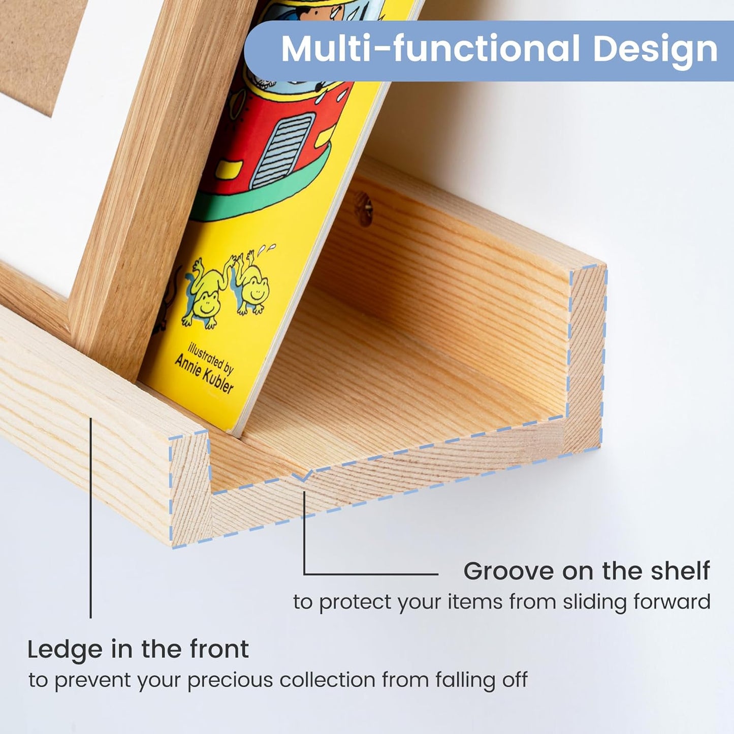 Picture Ledge Shelf for Wall, 24 inch Solid Pine Wood Nursery Book Shelves 2 Packs, Floating Ledge Shelves for Kids' Room Bedroom Bathroom Living Room Photo Frames Office Nursey Wall Decor, Natural