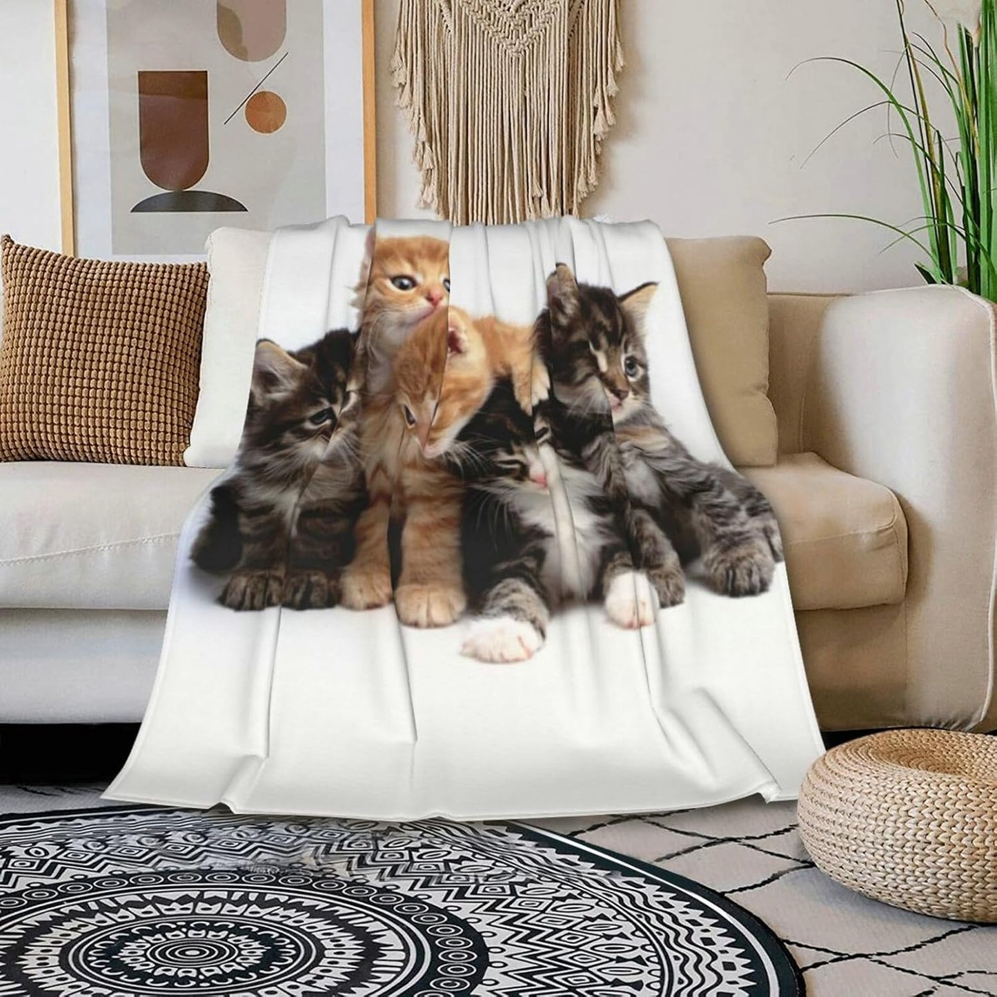 HGOD DESIGNS Cats Throw Blanket Ultra Soft Warm All Season Kittens Family Cats Decorative Fleece Blankets for Bed Chair Car Sofa Couch Bedroom 40"X50"