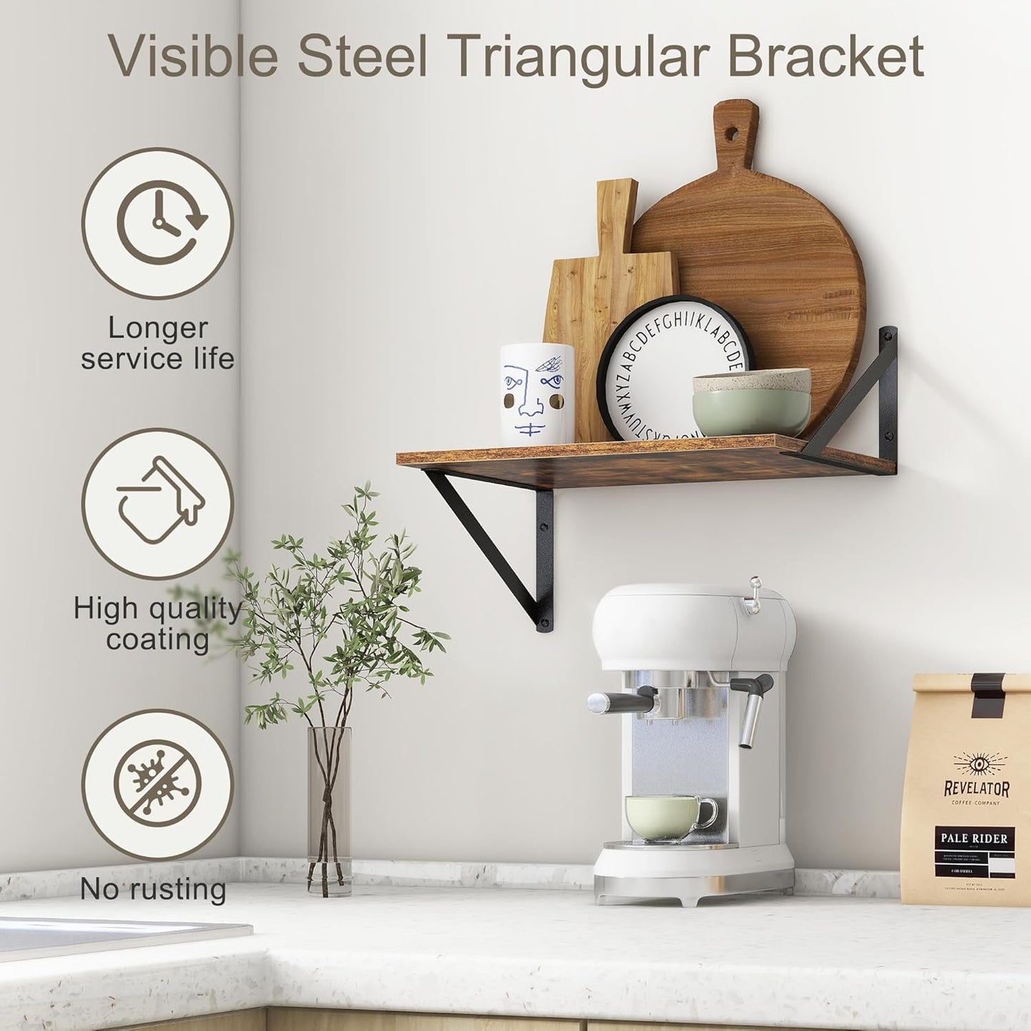 Deep Floating Shelves for Wall, 12 Inch Deep Floating Shelves Set of 2, 16"W x 12"D Wall Shelf, Wide Display Ledges Shelves for Bedroom, Bathroom, 12 Deep Bookshelf Wall Mounted - Rustic Brown