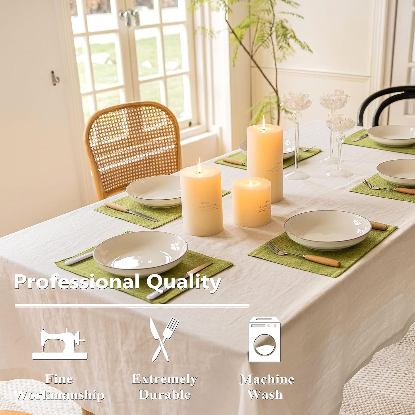 Home Brilliant Green Placemat Set of 6 Washable Place Mats Placemats Heat Resistant Table Mats for Wooden Table Dinner Decor, Lime Green