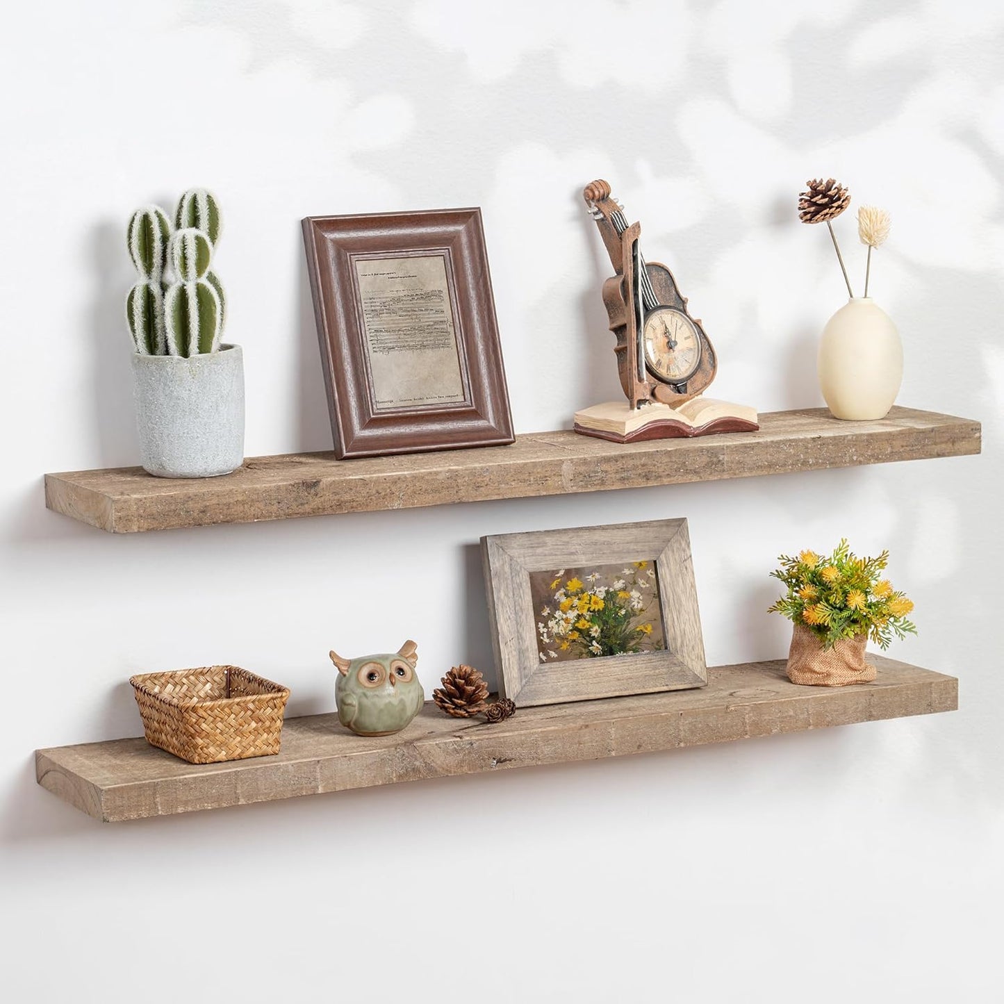 Floating Shelves | 8" Deep Rustic Reclaimed Barnwood Wall Hanging Shelves with Invisible Heavy-Duty Metal Bracket | Wall Mounted | Farmhouse Style | 36 inches, 2 PCs, Distressed Natural