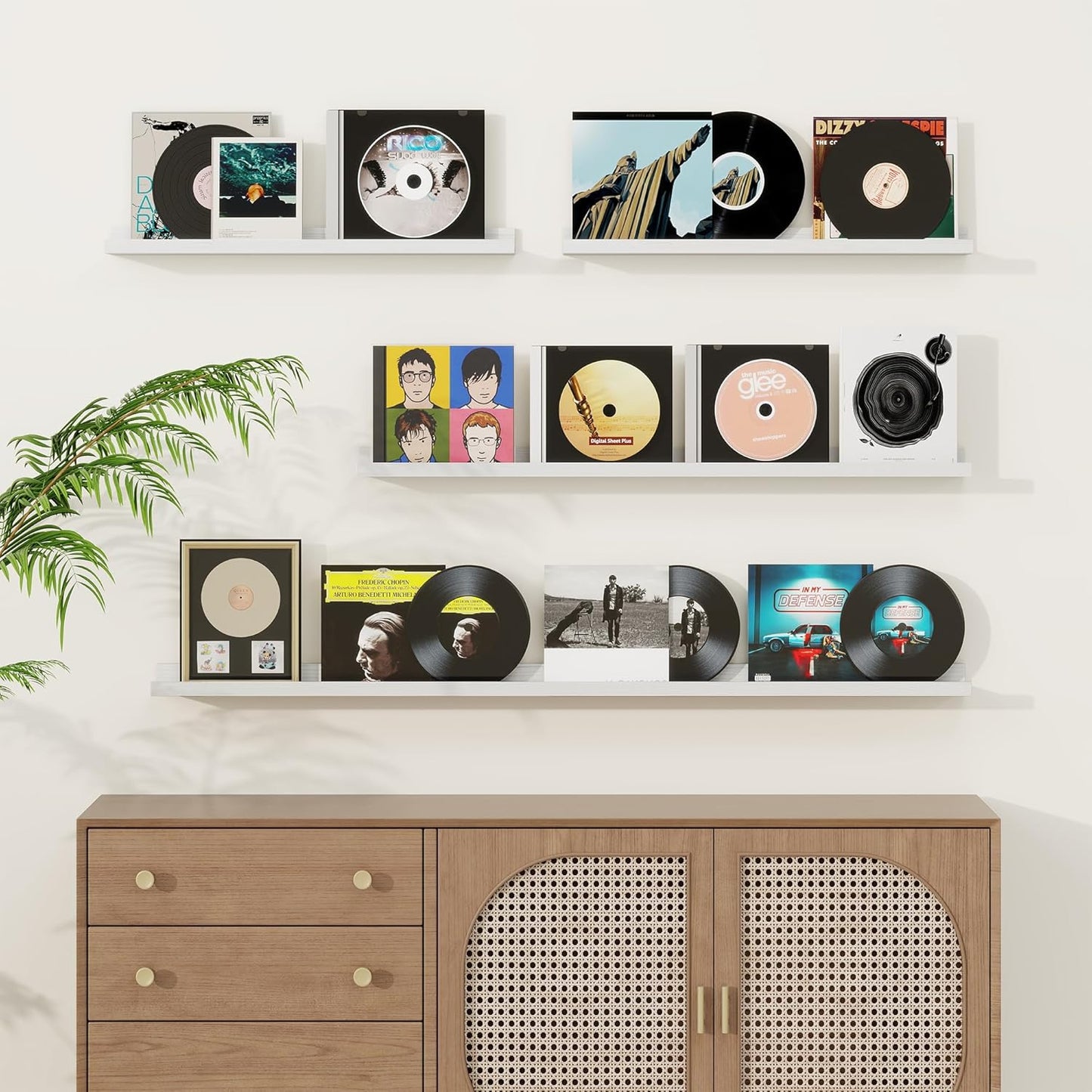 Picture Ledge Shelf, Solid Pine Wood Floating Shelves Set of 2, 32 Inches Nursery Book Shelves for Toys Storage, Kids Bookshelf Wall Mounted for Living Room Bedroom Decor Books Photo Frames, White