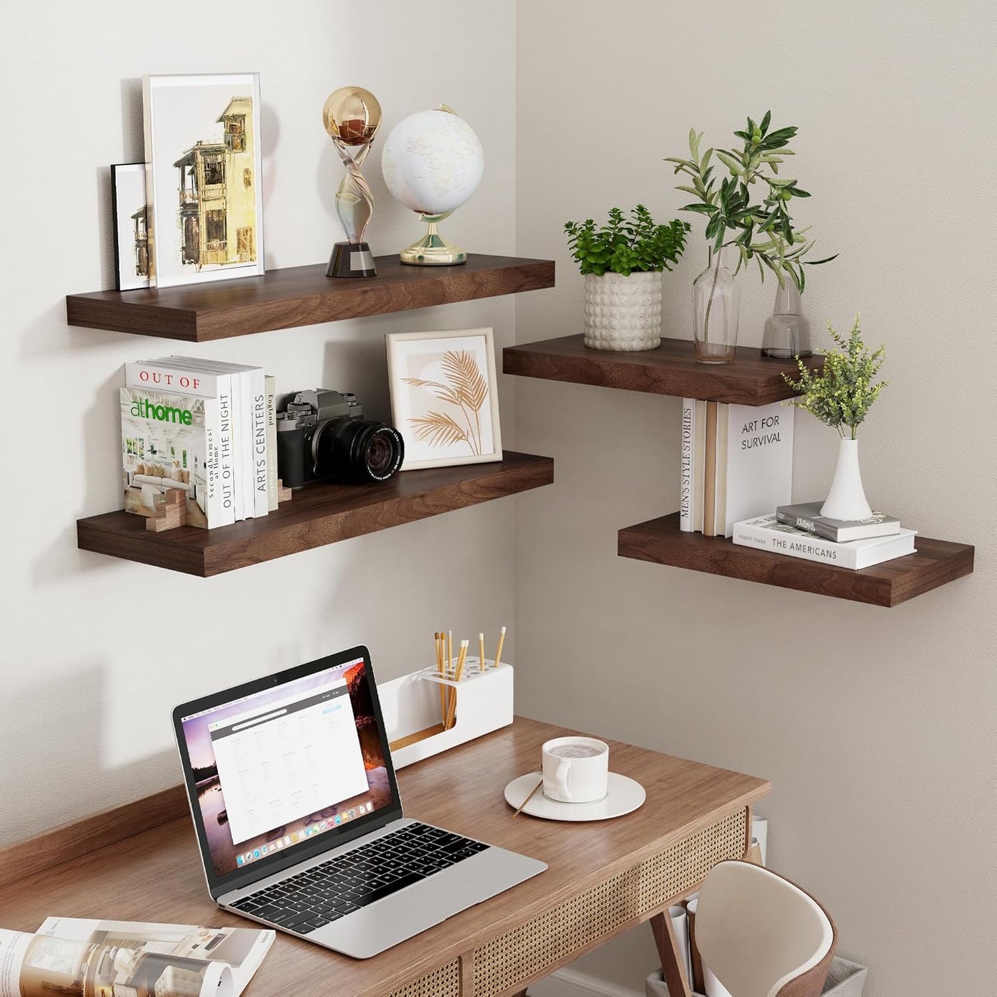 Fun Memories Rustic Wood Floating Shelves for Wall, 36 x 9 Wall Shelves Set of 2, Deep Floating Shelf for Kitchen, Living Room Storage & Display, Deep Wooden Bookshelf, Walnut Color