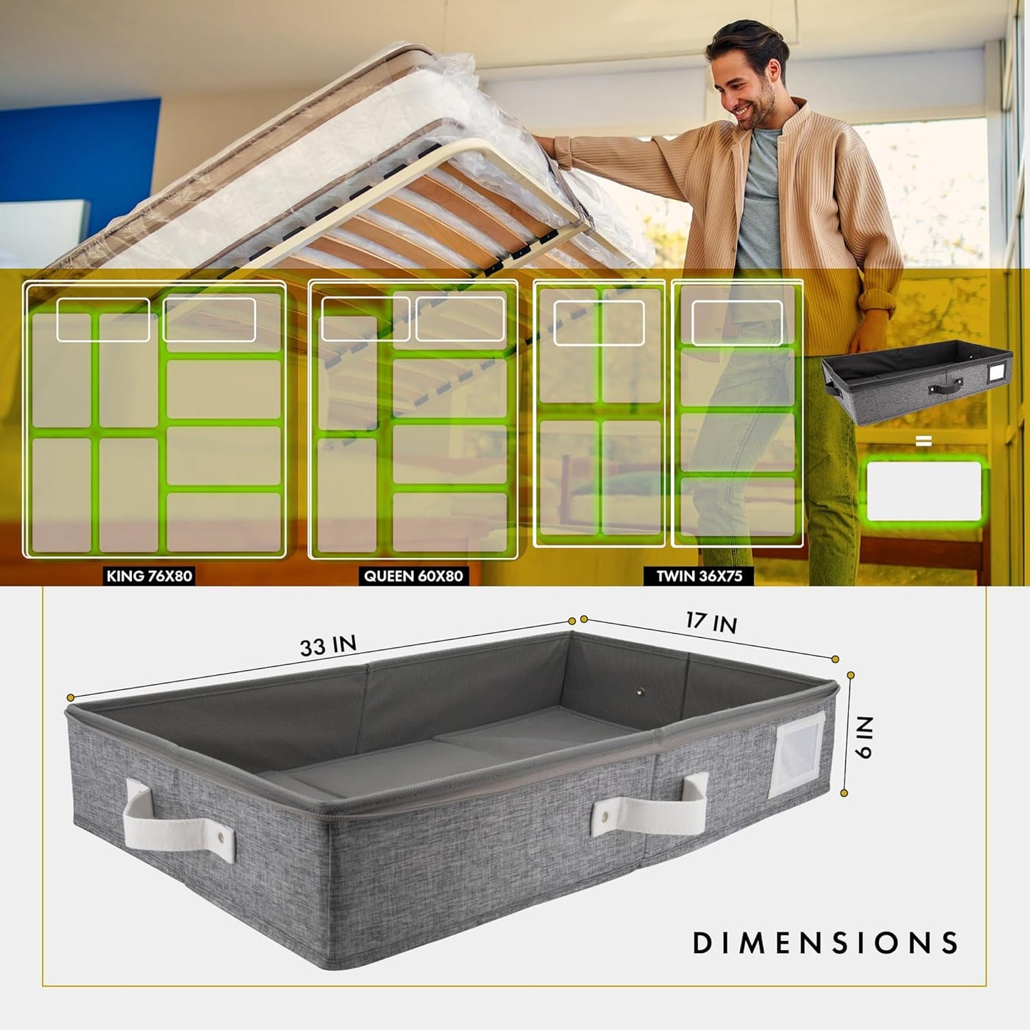 HOMELUX THEORY 1pc Under Bed Storage Containers, Bedroom Under the Bed Drawer Storage Organizer with Bins and Lids, Large Underbed Clothes Storage Box Ideal for Blanket, Fabric, & Shoes (LightGray)