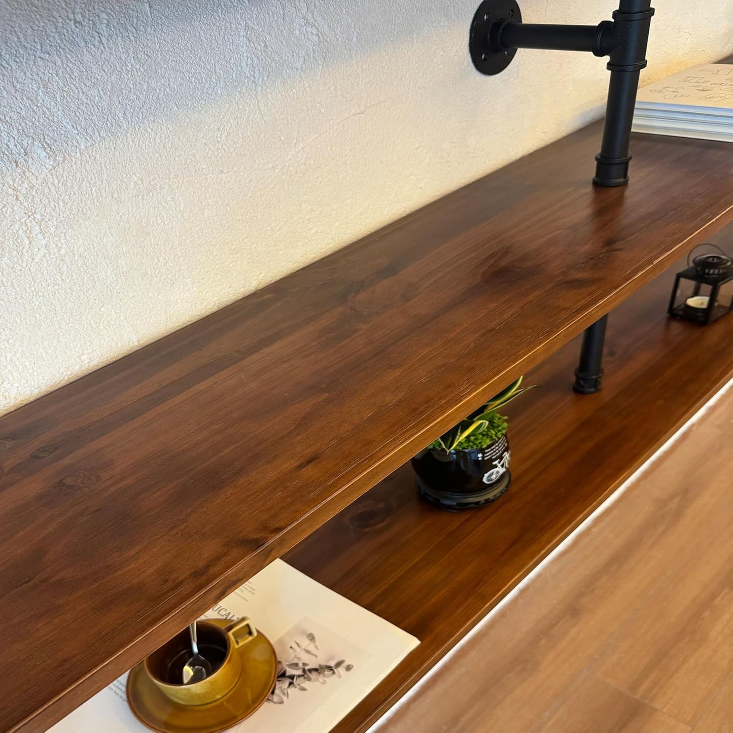 Industrial Pipe Wall Shelves Pipe Shelving with Real Wood Plank,70 Inches Floating Shelves for Wall Farmhouse Pipe Book Shelves Dark Brown 2 Tier for Kitchen,Living Room Decor and Bar Shelving