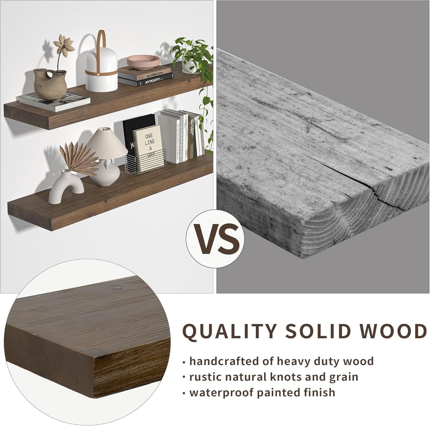 Floating Shelves for Wall, USA-Sourced Fir Wood 36 Inch Wall Shelves Set of 2, Natural Rustic Solid Wooden Floating Shelves Wall Mounted, Nursery Book Storage Shelf, Display Shelf for Bathroom