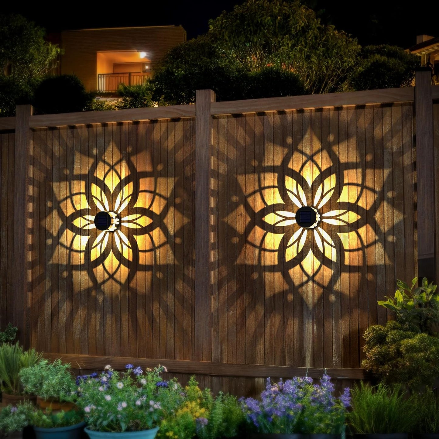 4 Pack Solar Fence Lights Metal Solar Powered Outdoor Wall Deck Step Lights Mandala Theme Waterproof Fence Light for Garden Post Patio Backyard Yard Decor, Gardening Gifts for Women Mom Grandma