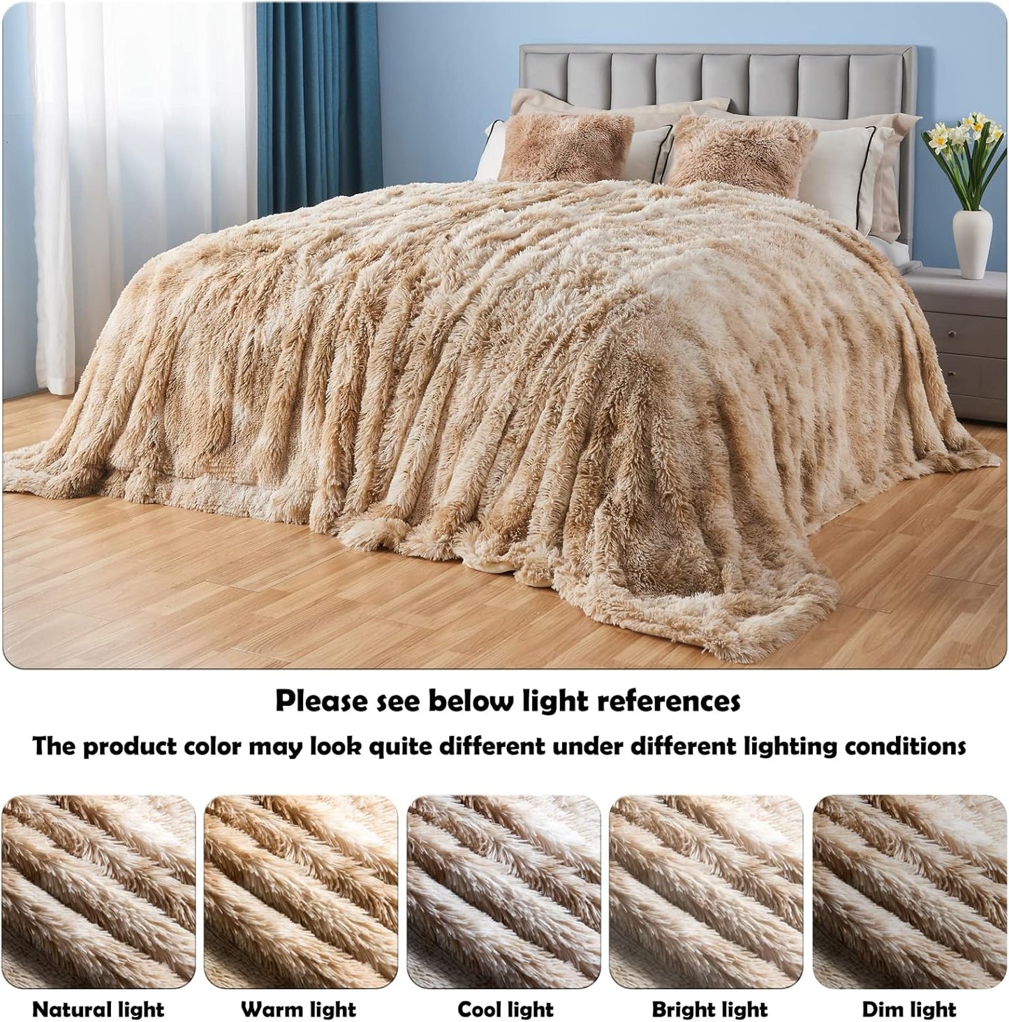 GONAAP Fuzzy Faux Fur Throw Blanket Twin Size Tie-dye Beige Super Soft Cozy Plush Fuzzy Shaggy Blanket for Couch Sofa Bed (Tie-dye Beige, Twin(60"x80"))