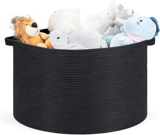 Ravinte Large Storage Basket - 22"x 22"x 14" Blanket Basket for Living Room, Baby Toy Storage Basket, Cotton Rope Basket Woven Laundry Basket (Black)