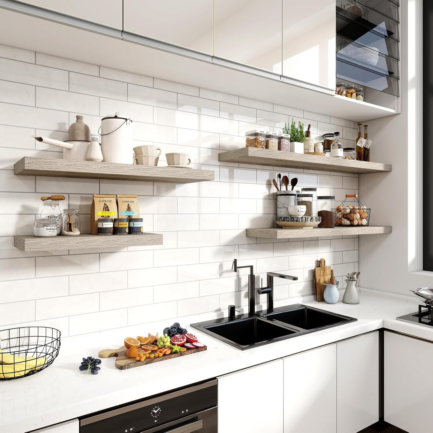 24 Inch Floating Shelves, 11.6 Inch Deep Floating Shelves for Wall, Floating Shelf with Invisible Brackets, Deep Shelves for Bathroom, Bedroom, Living Room, 2 Pack, Vintage Gray Oak