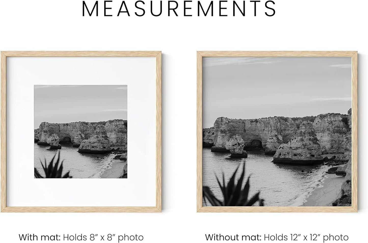 HAUS AND HUES Solid Oak Wood 12”x12” Picture Frames Matted to 8”x8” Set of 3-12x12 Photograph Frames With Mat, 12 by 12 Picture Frames Square, 12 x 12 Square Frames (Beige Oak Frames)