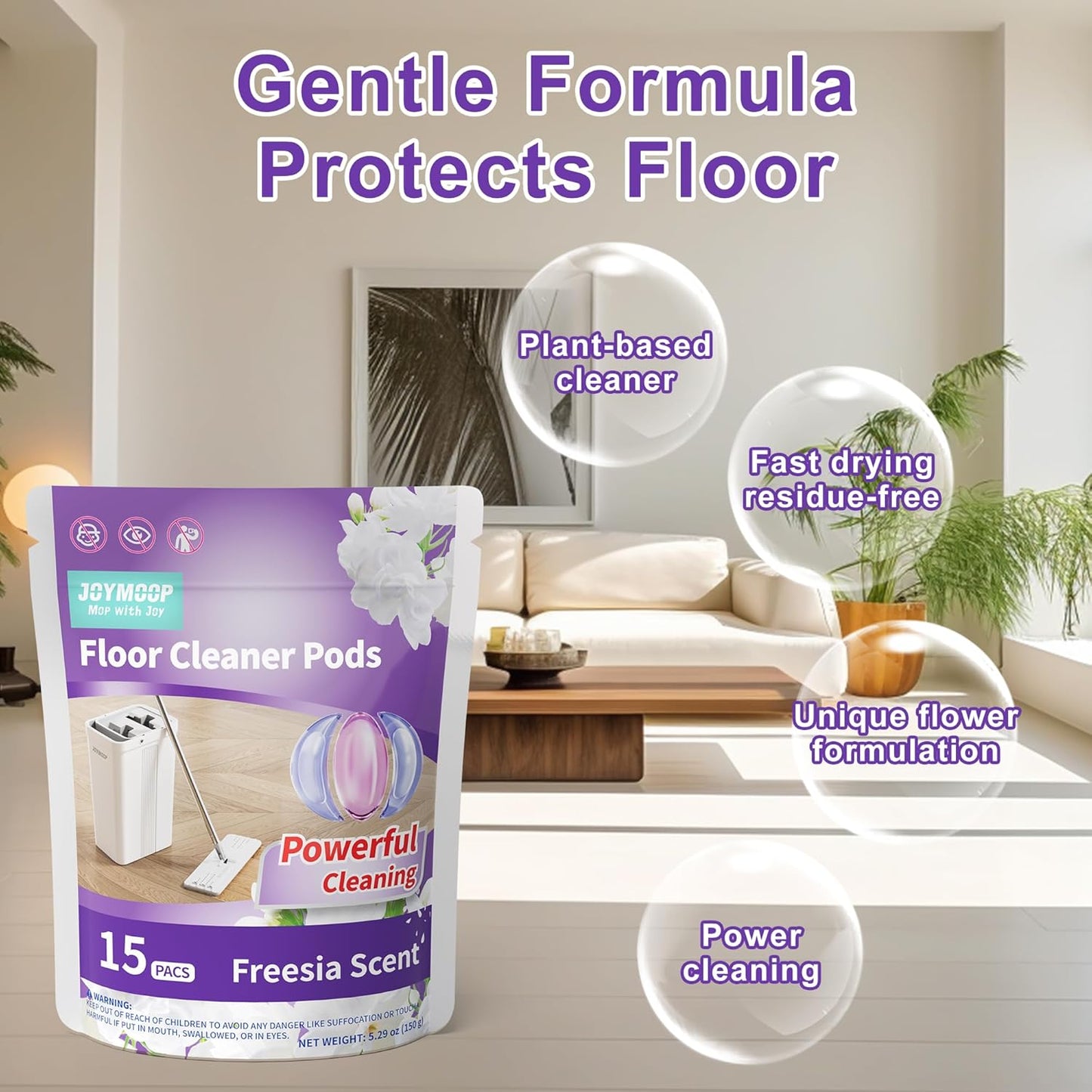 JOYMOOP Floor Cleaner for Mopping, 75 PCS Mopping Solution, Hardwood Floor Cleaner, Works Perfectly with Mop Bucket