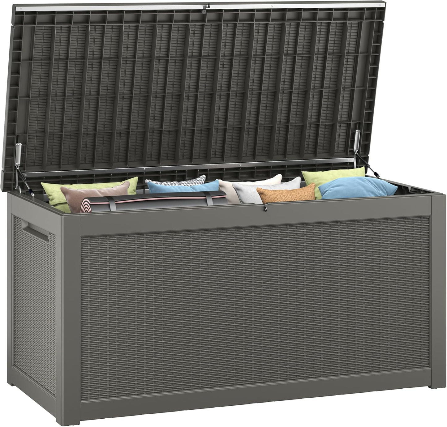 260 Gallon Resin Deck Box, Large Indoor and Outdoor Storage Box, Weatherproof and UV Resistant Outdoor Storage Box with Built-in Steel Beams for Patio Cushions, Pool Supplies