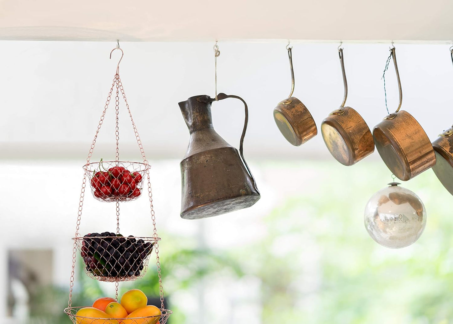 IBERG 3-Tier Fruit Basket Hanging Baskets for Storage - Kitchen Bathroom Organizer (Chrome)