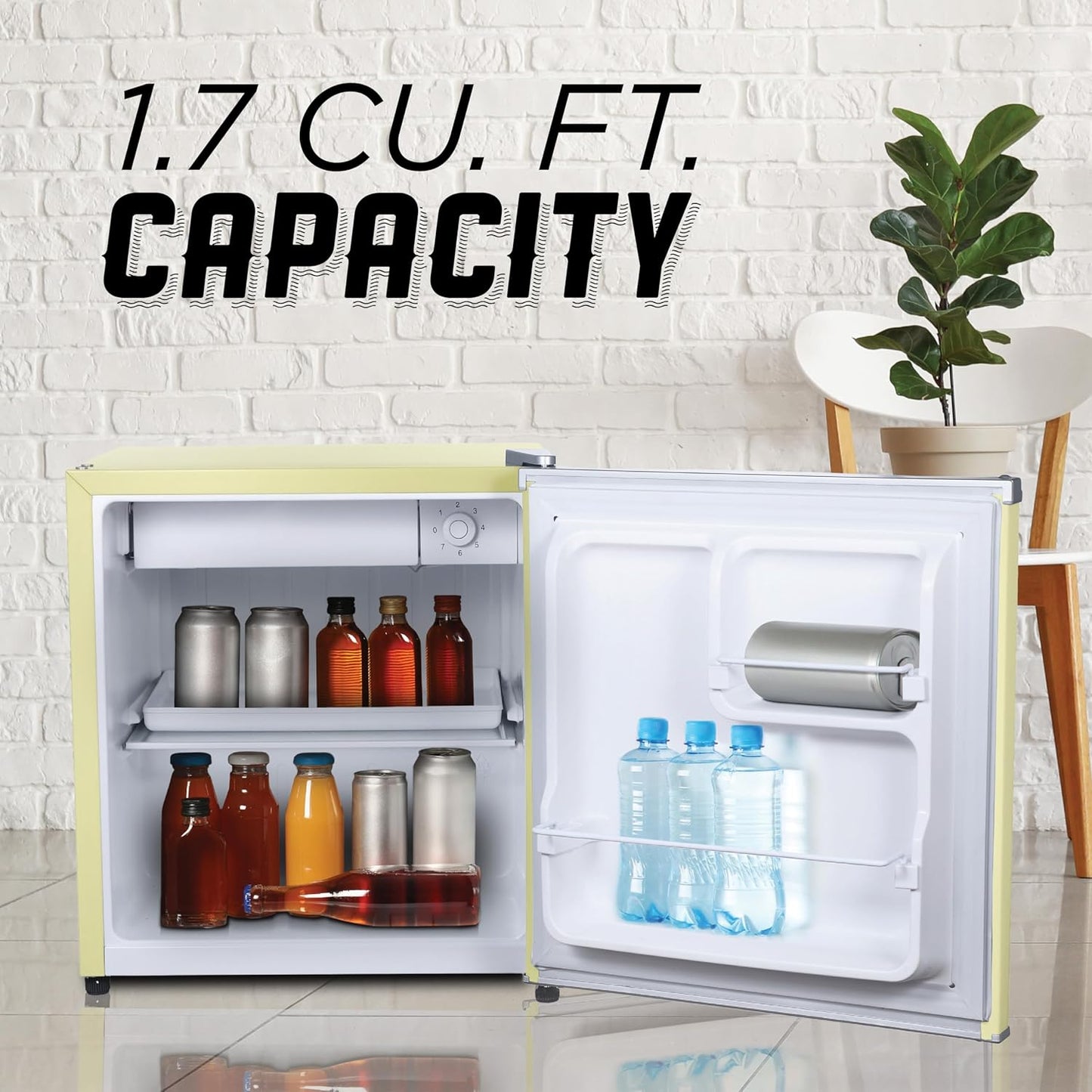 IBCR17SUN Compact, Energy Star Certified Small, Single Door Mini Fridge with Freezer Refrigerator, Standard (1.7 cu ft), Sun Yellow