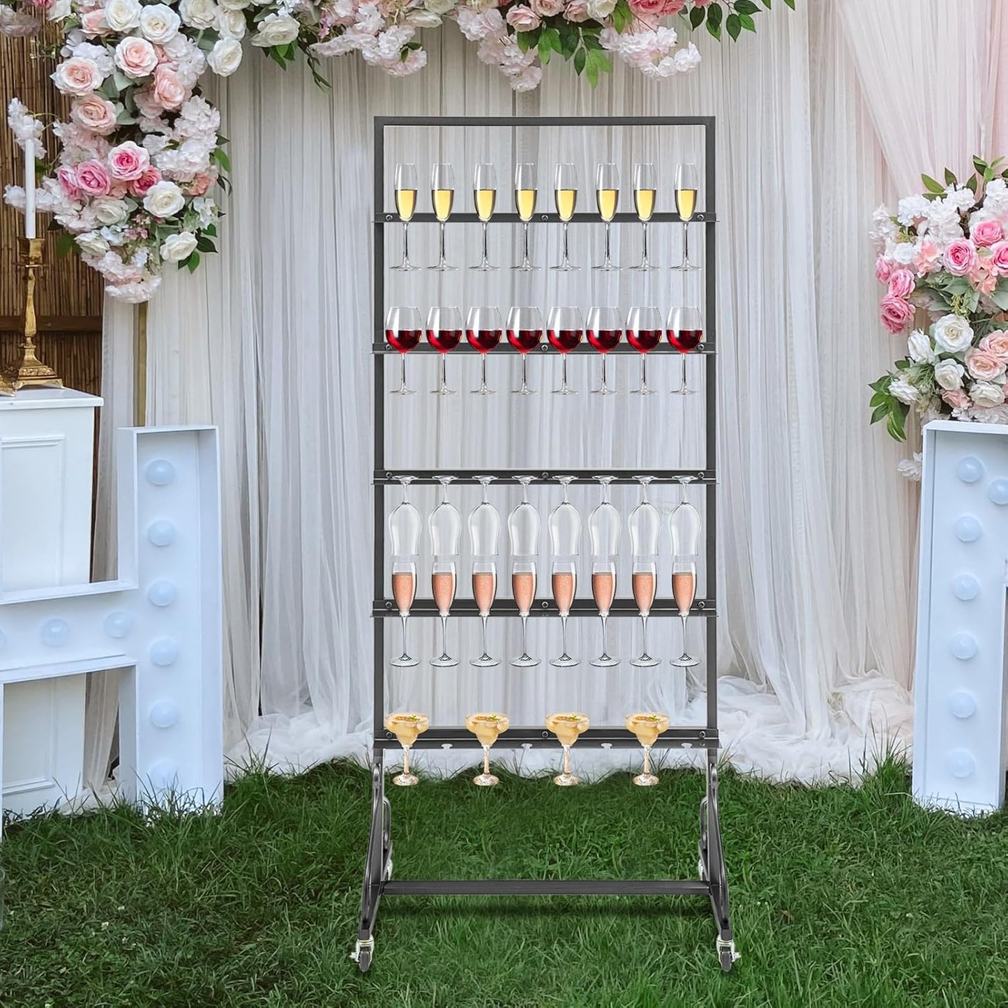 40 Slots Champagne Holder Stand for Party, Wine Glass Display Wall Holder, Stable Wine Glass Stemware Rack for Bar, Wedding, Party (Black)