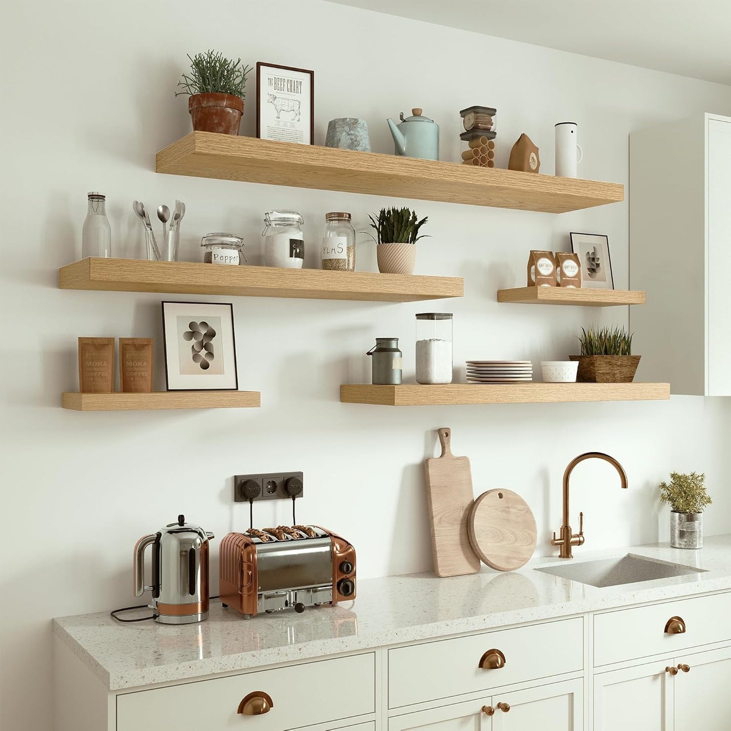 10 inches Deep Floating Shelves 36 inch Long, Large Oak Wall Shelves Heavy Duty 70 lbs for Bedroom, Bathroom, Living Room, Kitchen, Office, Modern Shelf Home Decor with Invisible Bracket