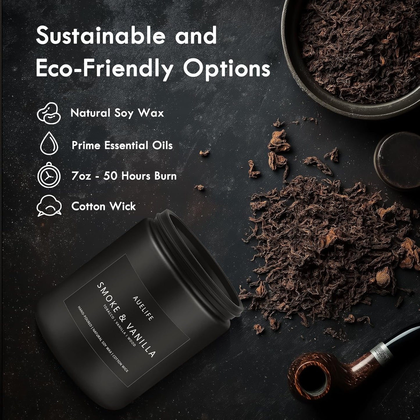 2 Pack Candle | Smoke & Vanilla + Whiskey Tobacco - Candles for Men - Masculine Candle, Soy Candles for Home Scented - Gifts for Men, Home Fragrance Manly Gifts - Each of 7oz