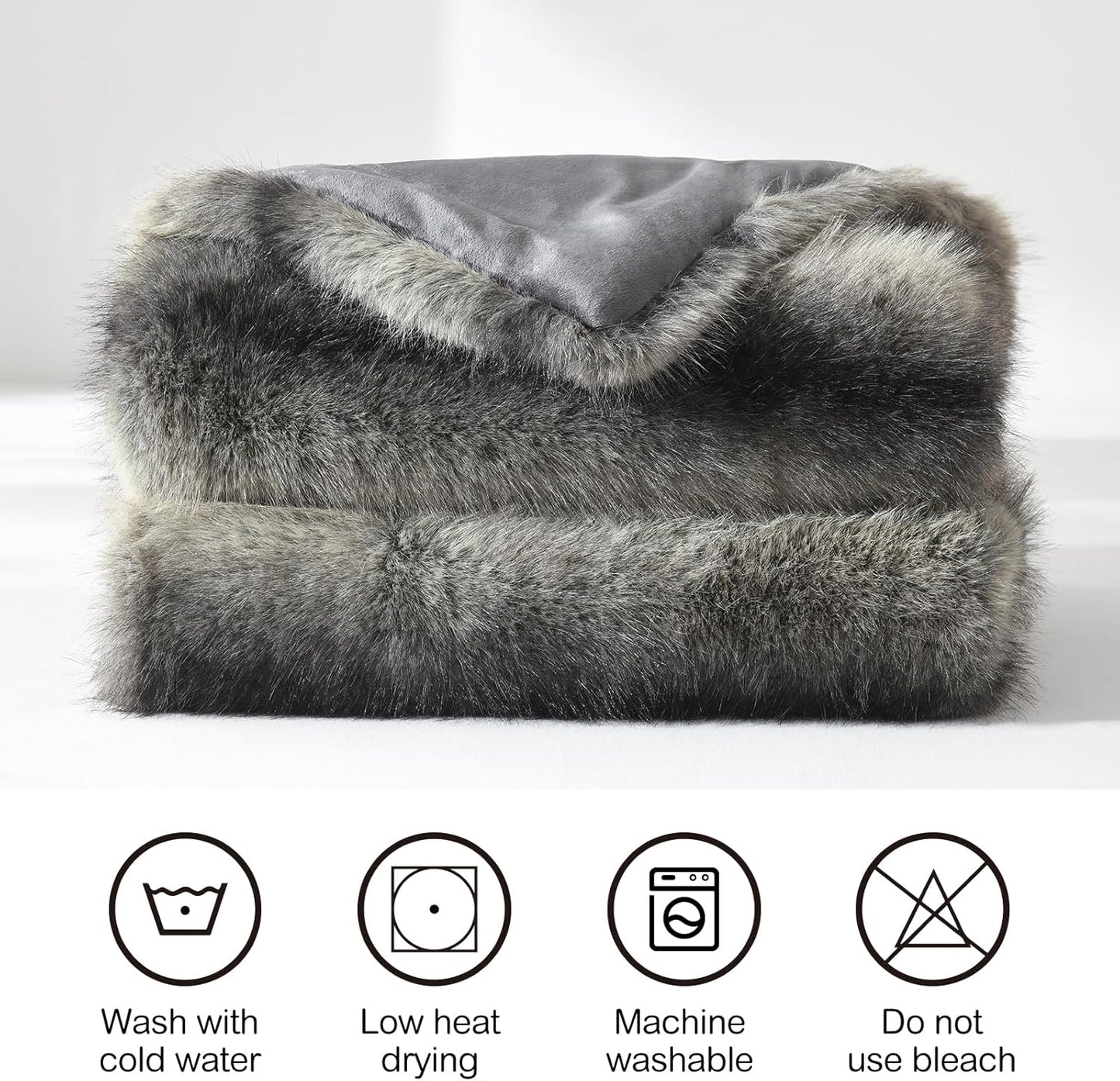 HORIMOTE HOME Luxury Faux Fur Throw Blanket, Non-Shedding 60"x80" Fur Blanket Throw, Ultra Soft Blankets for Bed, Couch and Sofa, Premium Soft, Thick Fluffy Throws, Gray Black Stripes