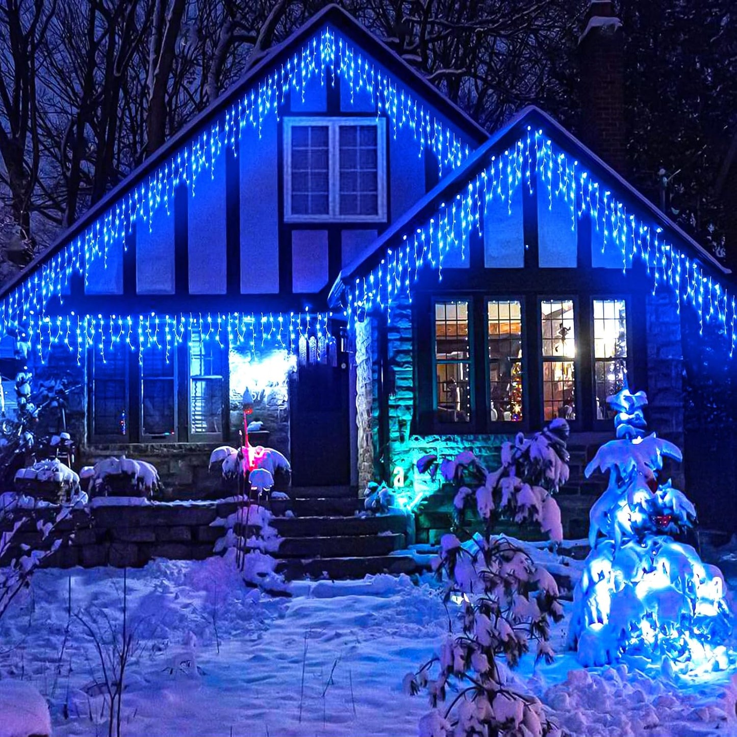132ft Icicle Lights for Outside, 1280 LED Blue Christmas Lights Outdoor with 240 Twinkle Drops, 8 Modes Plug in Waterproof Timer Memory for Tree Wedding Party House Patio Eave Yard Holiday Decoration