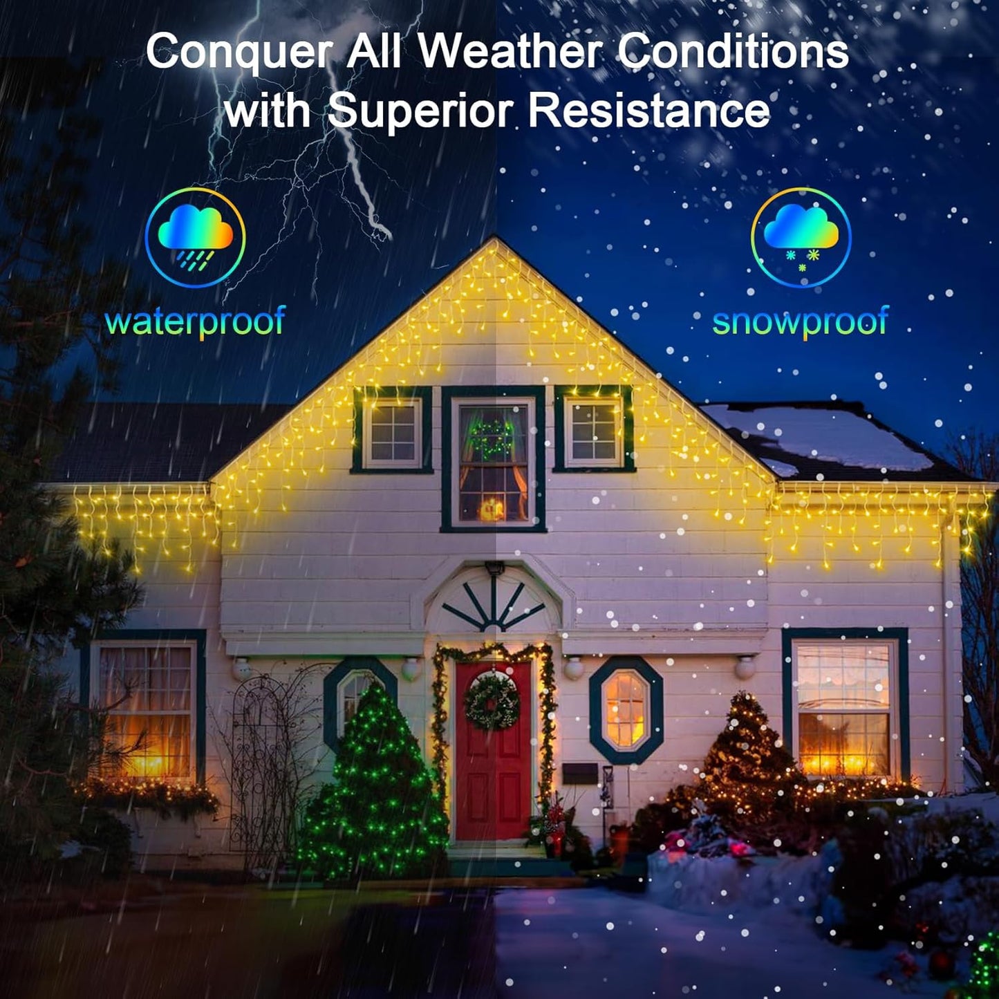 132FT 1332 LED Outdoor Christmas Lights - 296 Ice Drops, 12 Pro Modes with Timer Memory & Brightness, Waterproof Hanging Ice String Light for Holiday Wedding Garden Fence House Decor (Warm White)