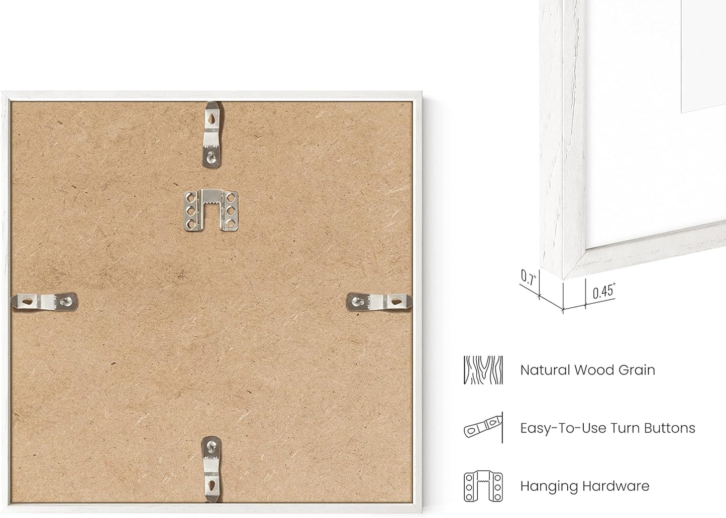 HAUS AND HUES 8x8 Square Picture Frames Set of 15 - Oak Wood Gallery Wall Frames, White