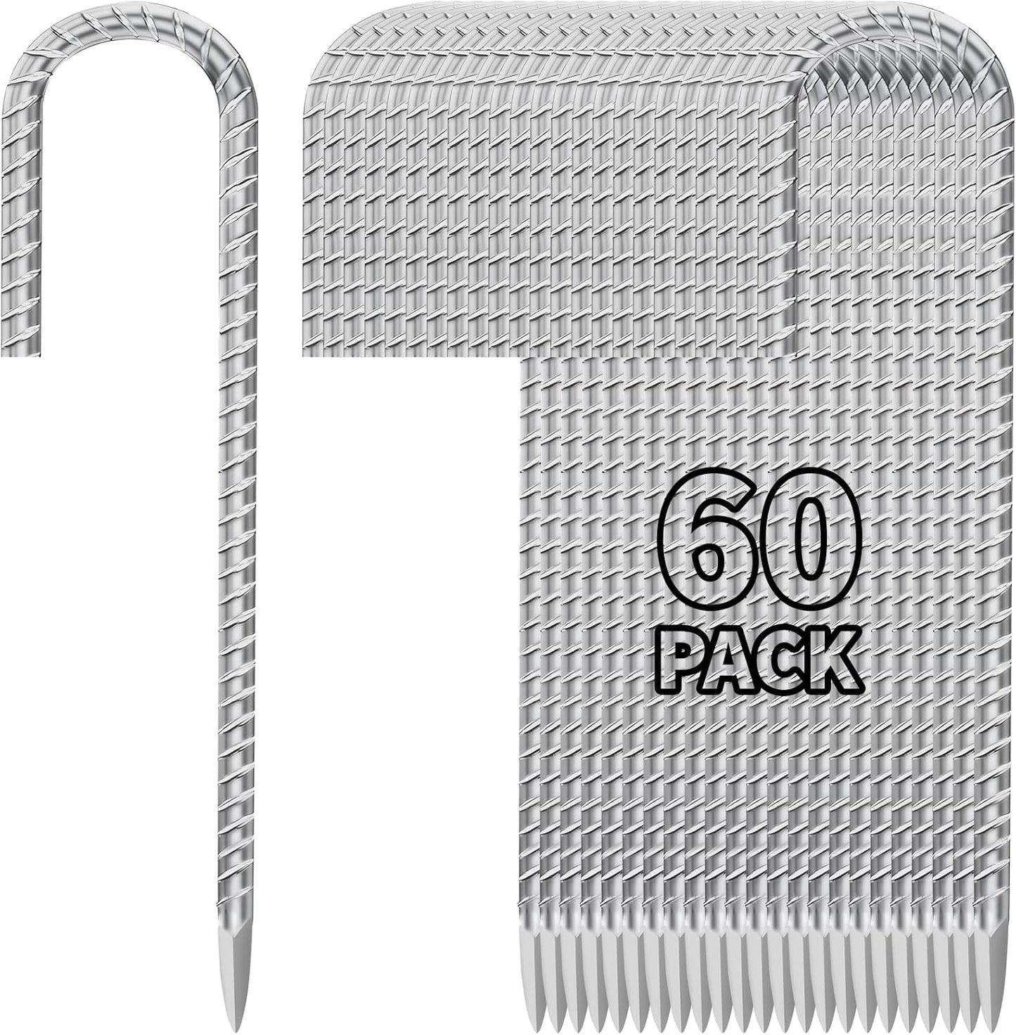 12 Inch Ground Stakes Heavy Duty J Hook 60-Pack Metal Spikes Galvanized Ground Hooks Anchors Rebar Ground Stakes for Fence Tent Gazbo Bounce House and Outdoor Decorations Inflatables