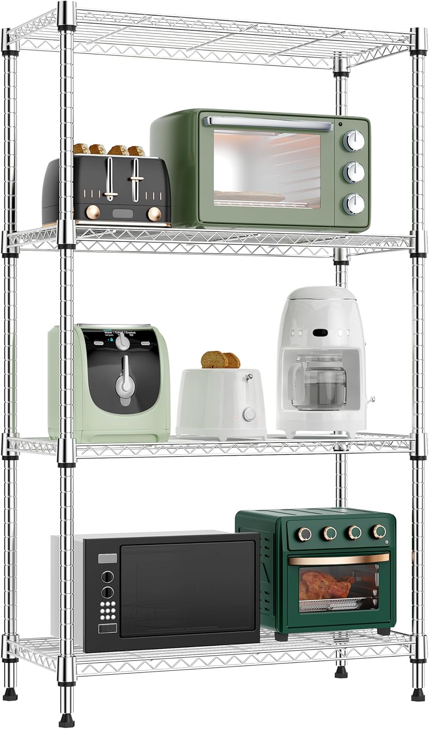 1000 lbs 4 Tier Shelf Metal Storage Shelves Wire Rack Closet Organizers for Garage Kitchen Bathroom Laundry Chrome 11.8" D x 25.6" W x 45.5" H
