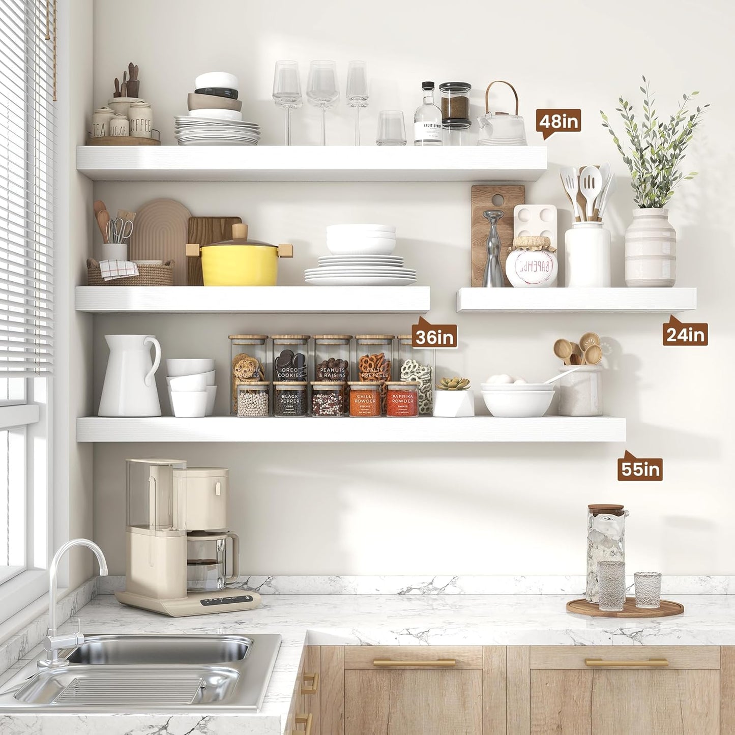 Heimlove 36 Inch Floating Shelves for Wall Set of 2,White Wall Shelves for Storage & Decor - Heavy Duty with Invisible Brackets,Perfect for Living Room,Bedroom,Home Office