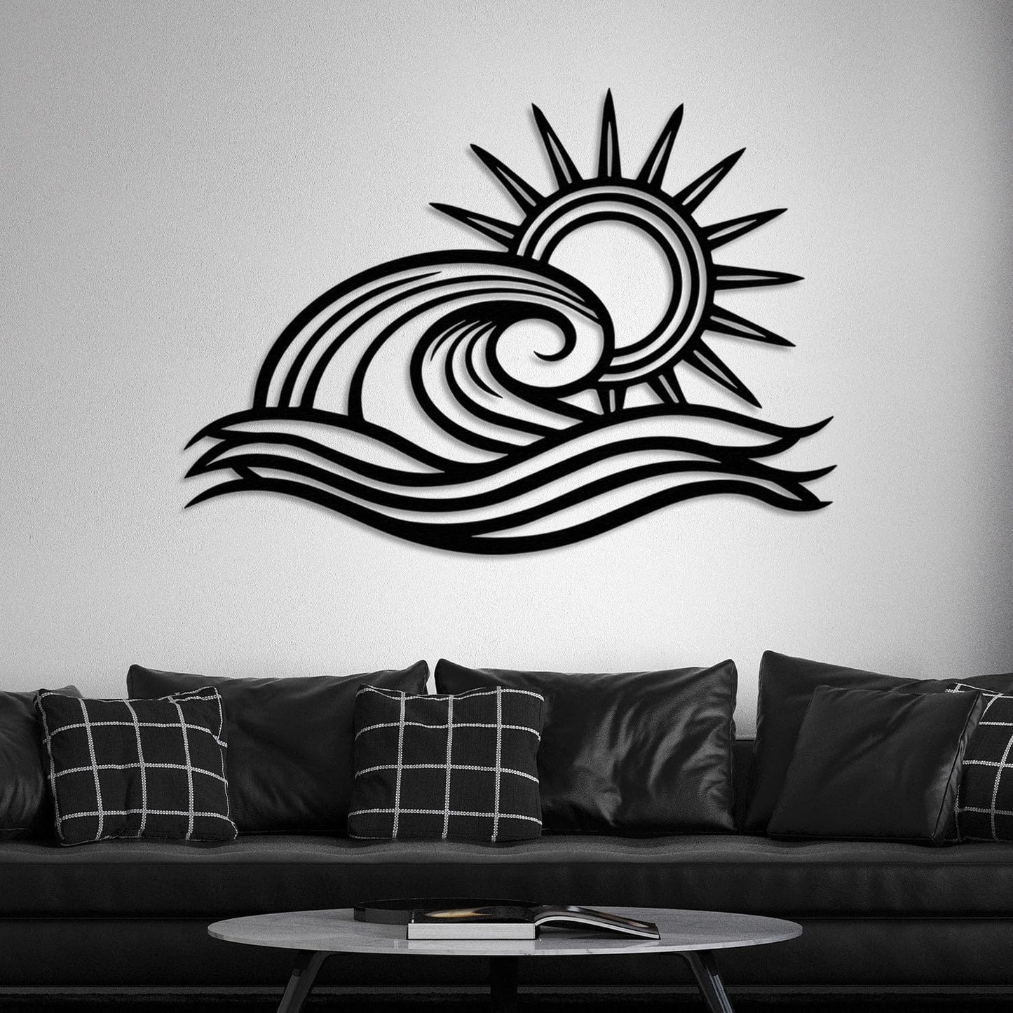 Wita Home Ocean Wave Metal Wall Art, Sun Beach Decor, Coastal Large Wall Sculpture for Home, Indoor/Outdoor Use, Nautical Wall Hanging, Eye-Catching Addition to Living Room (Silver, 24 x 14 inches)