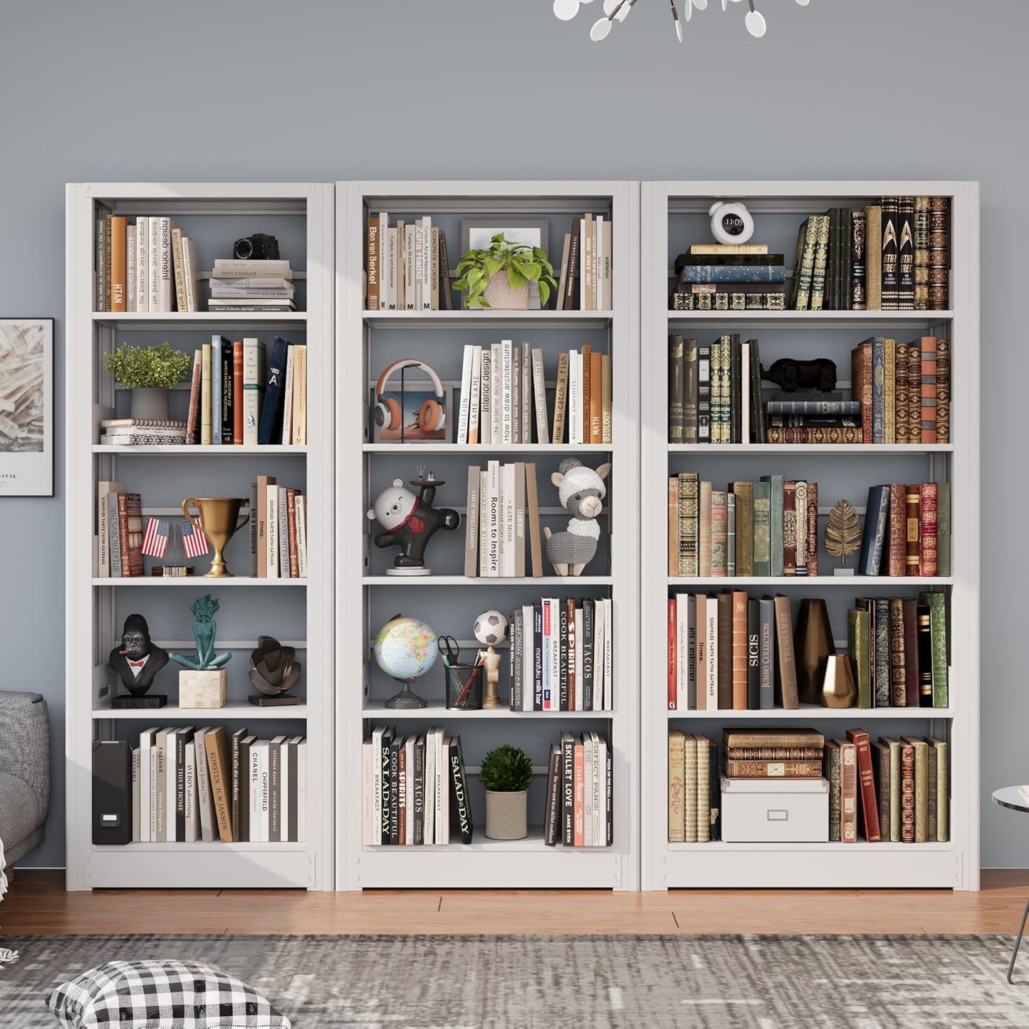 5-Tier Metal Bookshelf, 69" Tall Bookcase, Adjustable Bookshelves with Deep Display Shelves, Heavy Duty Book Shelf, Open Book Cases for Living Room, Home, Office, Library, Garage (White)