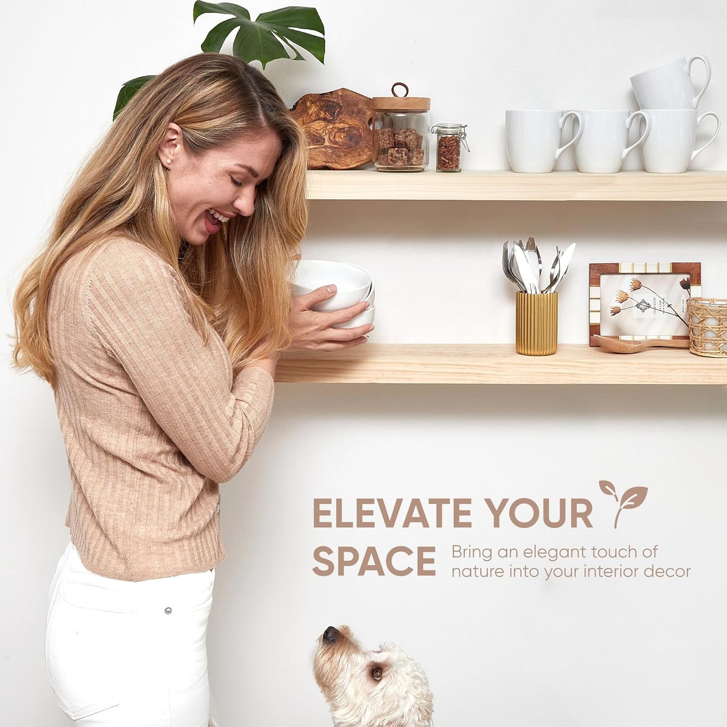 Homeforia Wood 48 inch Floating Shelf, High End Solid Natural Wood 48inch Floating Shelves for Wall Mounted, Unfinished Wooden Large Floating Shelves, Heavy Duty Bracket, 48 X 6.5 X 1.75 in, Set of 2