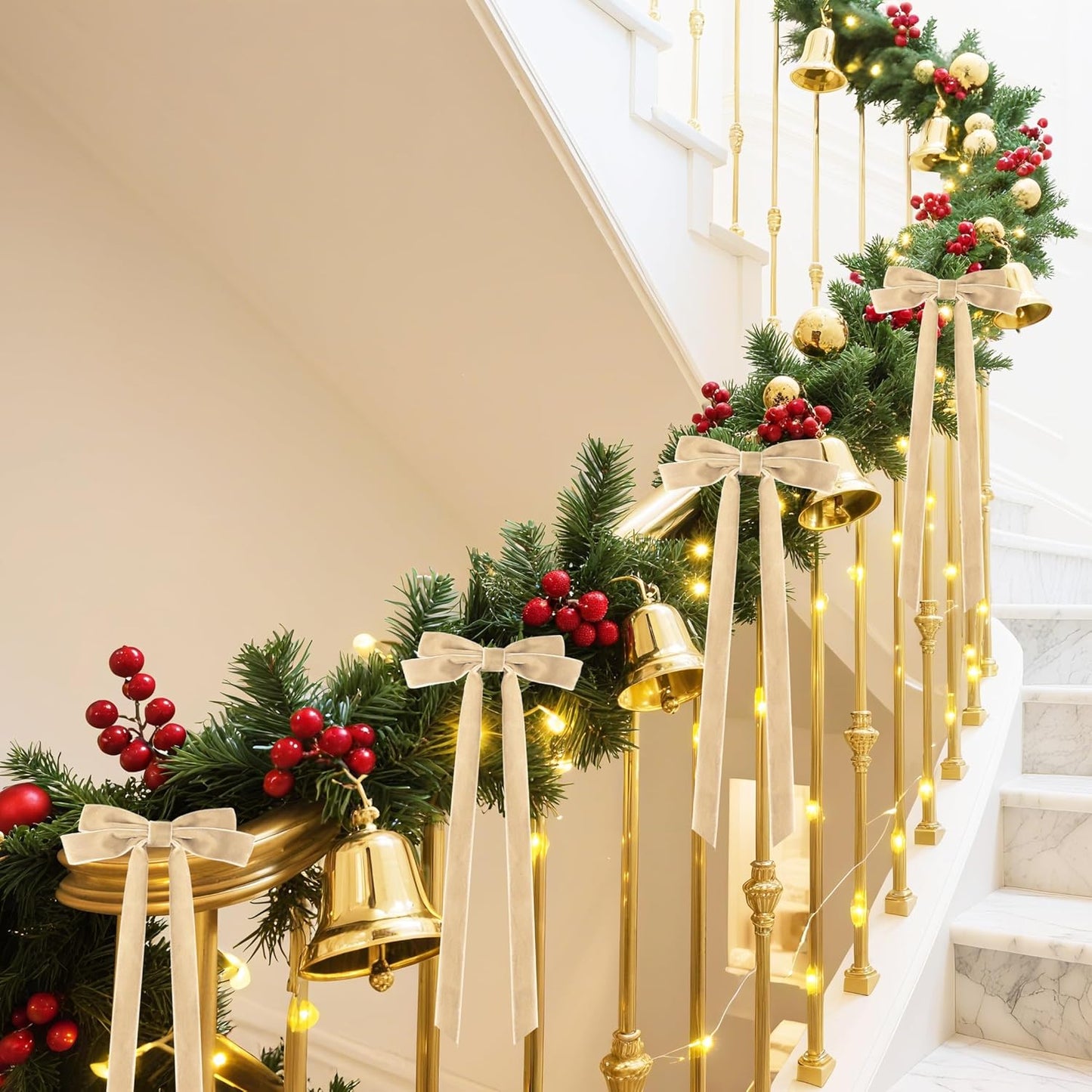 Senjie 10Pcs Large Velvet Christmas Tree Bows, 20in x 8in Premade Vintage Ribbon Tree Topper Bows Ornaments for Staircase Garland Wreath Holiday Home DIY Crafts Decorations, Khaki