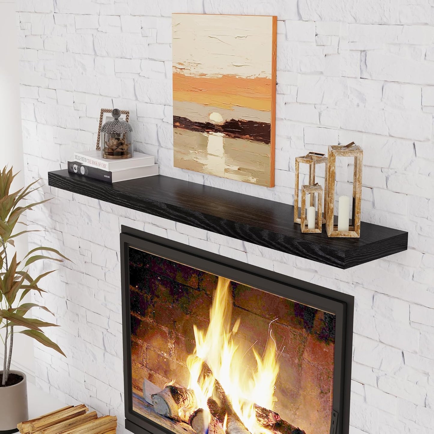 55 Inch Floating Shelves Black, Rustic Wood Floating Shelf Wall Mounted, 9 Inch Deep Floating Shelf for Kitchen, Bedroom, 55 x 9 Wall Shelves for Home Storage, Set of 1