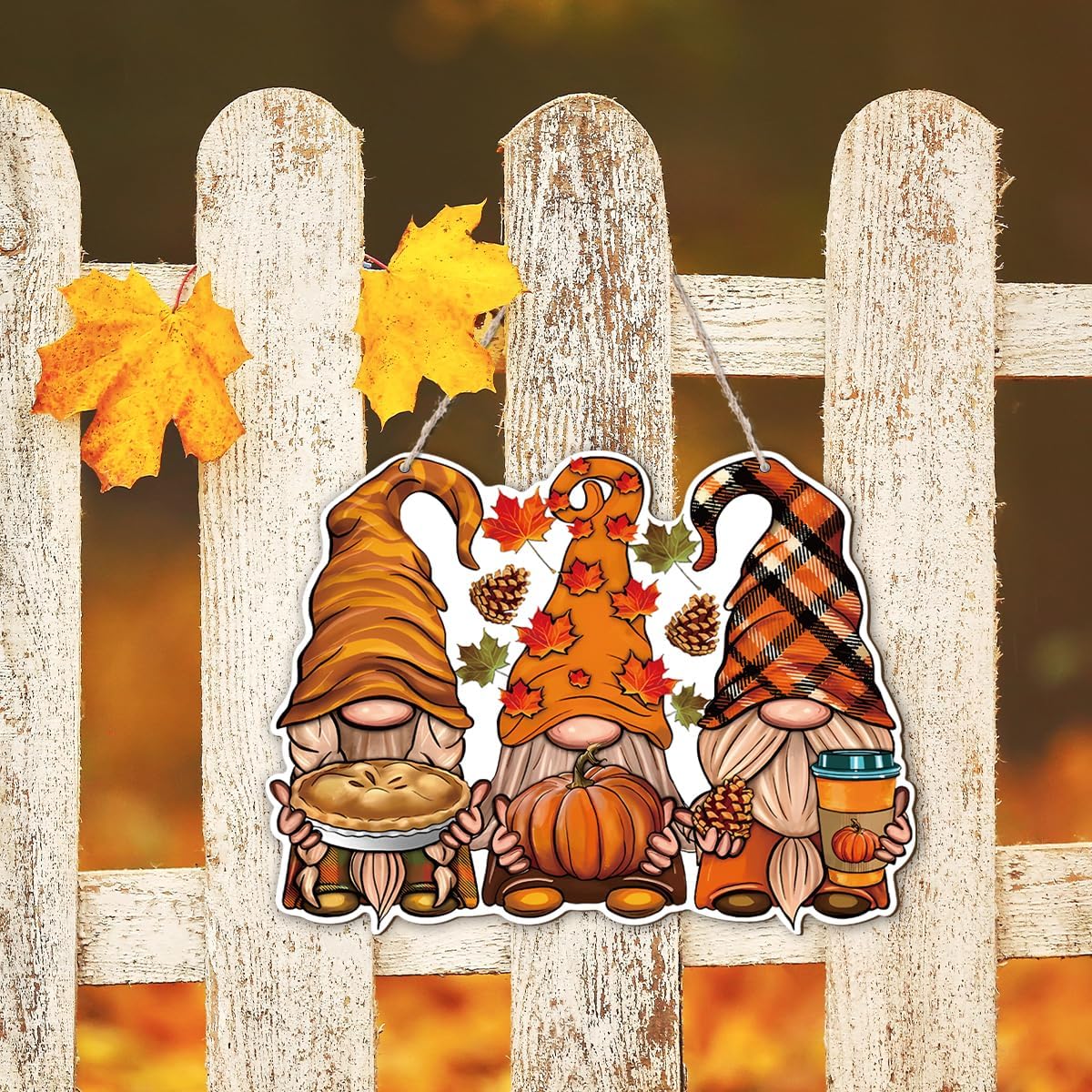 Autumn Dwarfs Decoration, Hello Fall Wood Hanging Decors, Rustic Thanksgiving Decors for Porch, Indoor Outdoor Autumn Door Decor, Housewarming Gift, Home Indoor Outdoor Decor