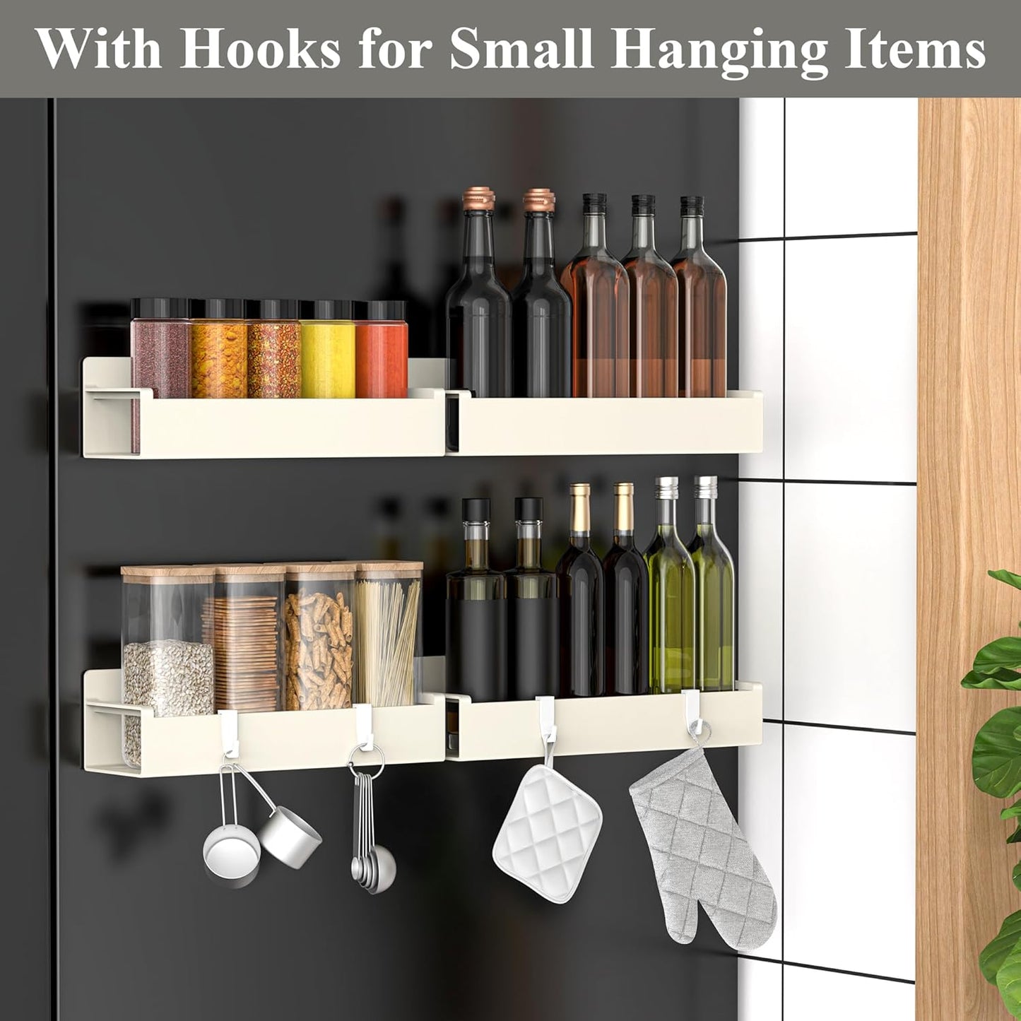 4 Pack Magnetic Spice Rack Organizer for Refrigerator and Oven, Cream White Fridge Organizers and Storage for Kitchen