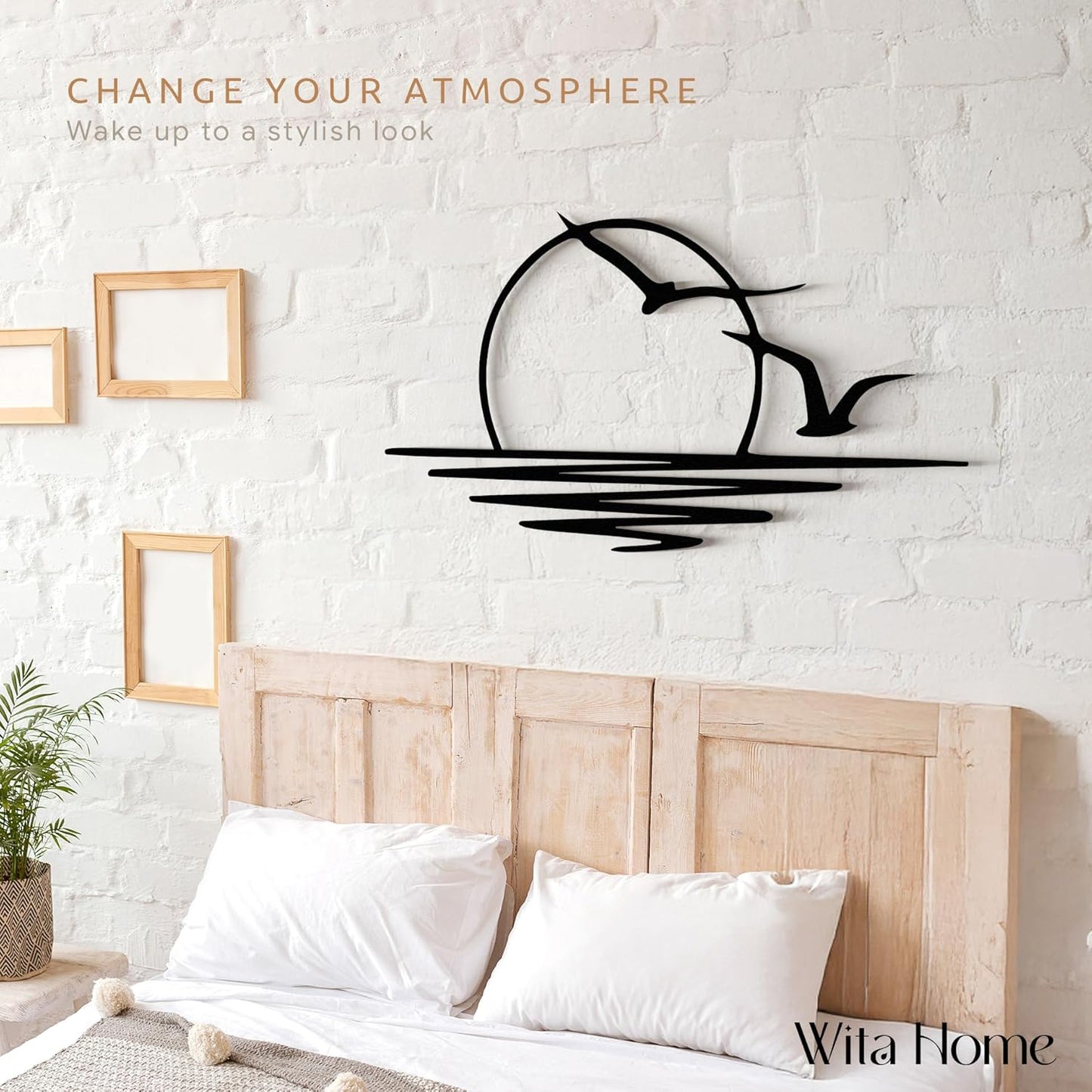 Wita Home Sunset with Seagulls Metal Wall Mounted Art, Handcrafted Metal Home Decor with Static Powder Coating, Eye-Catching Addition to Living Room Decor, Modern Beach Decor for Indoor and Outdoor Spaces, Perfect Housewarming Gift (40 x 20 inches)