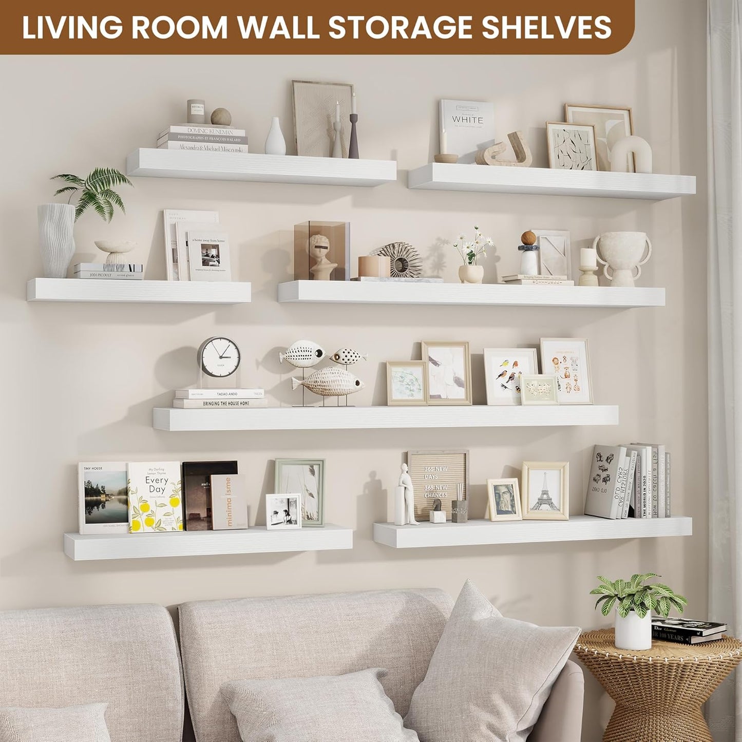 fuqing Floating Shelves for Wall, Bathroom Shelf Wall Mounted for Storage, Shelves with Invisible Bracket for Bedroom, Kitchen, Living Room, Farmhouse Small Book Shelf, 24 Inch Set of 2, White