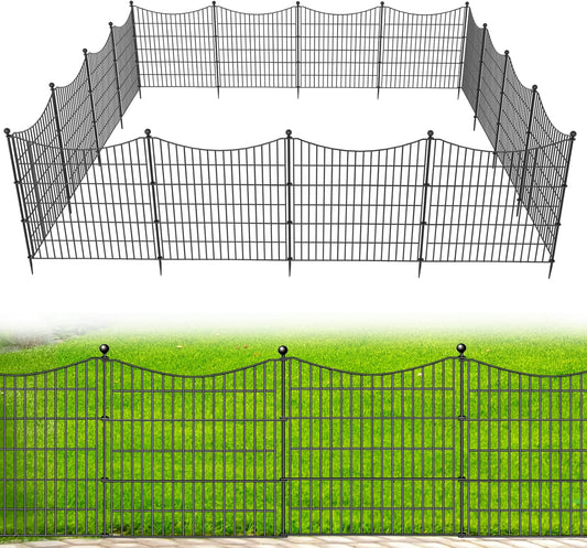 15 Panels No Dig Dog Fence Outdoor for Yard, 32 in(H) X 35.4 ft(L) Decorative Tall Garden Fence Animal Barrier, Rustproof Metal Wire Garden Edging and Borders, Temporary Fencing Stakes