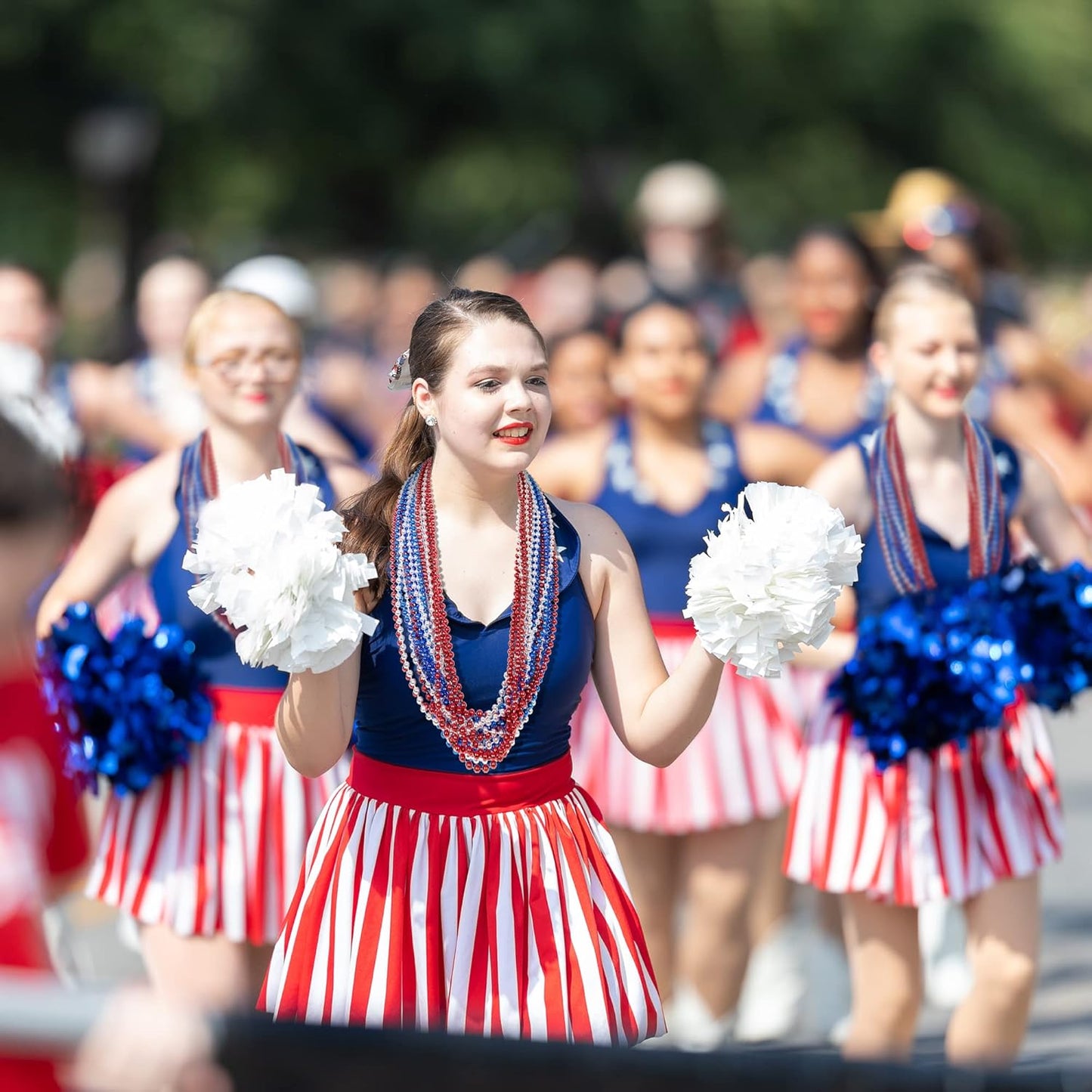4th of July Necklace Party Favors, 50PCS 4th of July Round Beads Necklace Bulk, Fourth of July Red Blue Silver Necklace, Independence Day Beads Bulk for Patriotic Parade Party Celebration Favor Decor