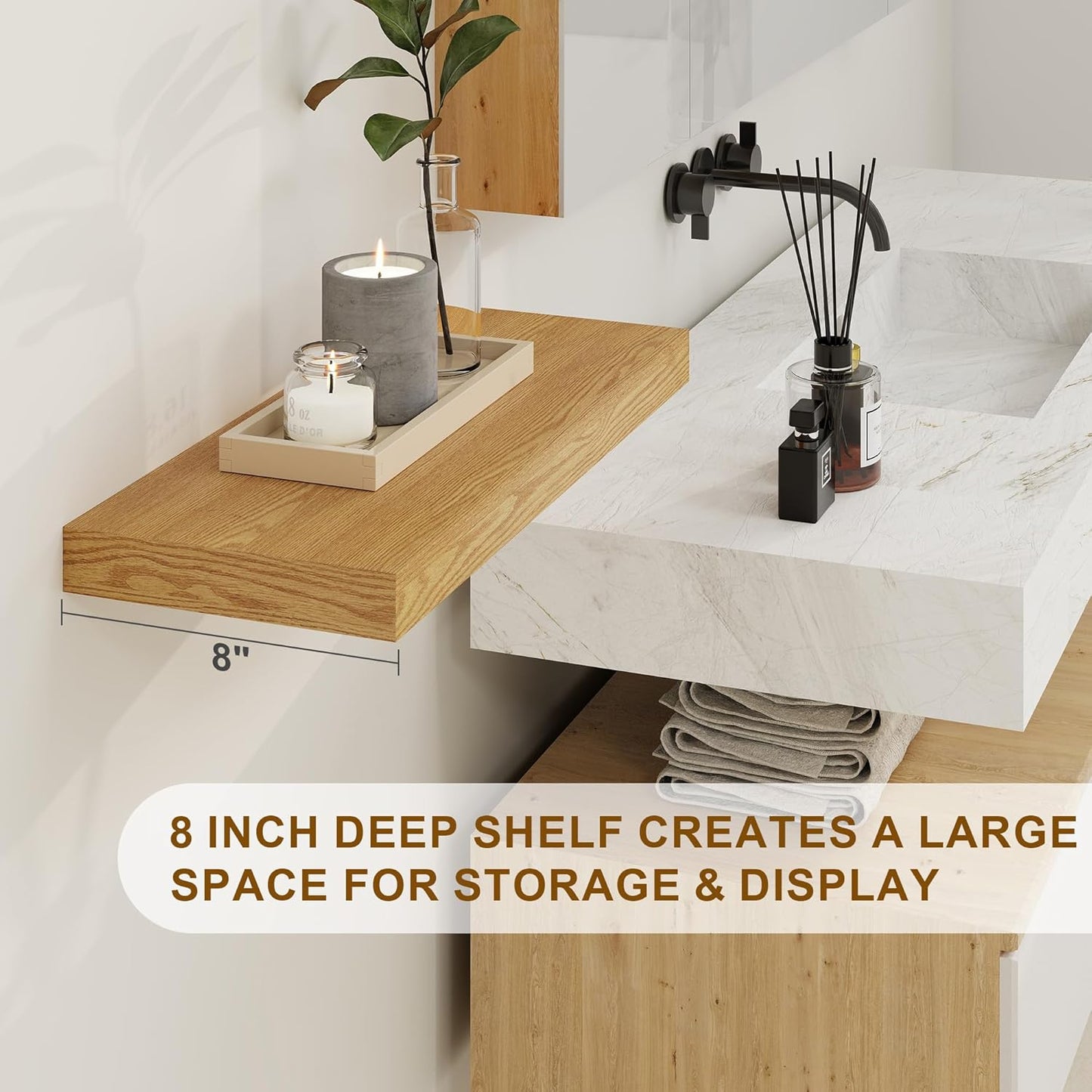 Floating Shelves for Wall, 8 Inch Deep Floating Shelves, 24"W x 8"D Wall Shelves Set of 2, Rustic Wood Floating Shelf for Home Decor, Deep Storage Shelves for Kitchen, Bedroom, Living Room