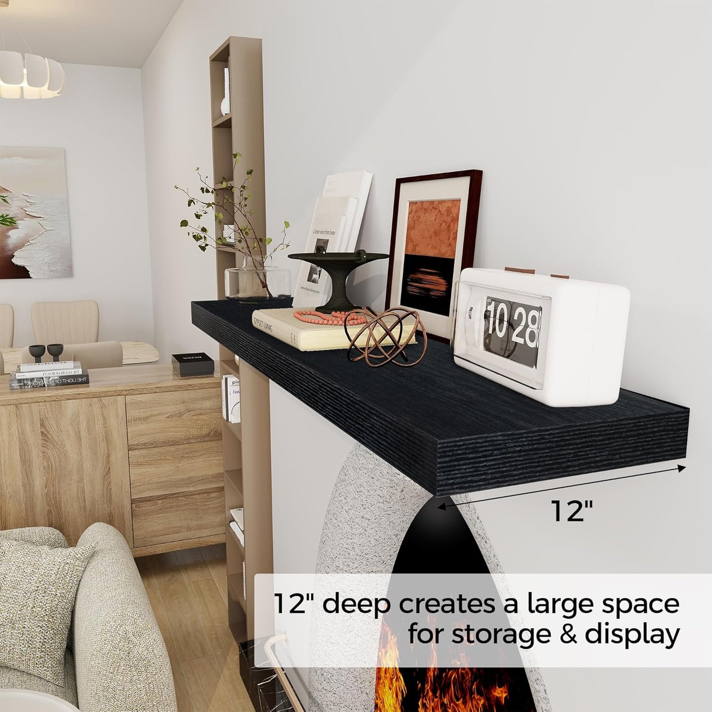 Black Floating Shelves 48 Inch Long, 12 Inch Deep Floating Shelves for Wall, 48 x 12 Large Wall Shelves for Home Storage & Display, 2" Thicked Floating Shelf for Bedroom, Living Room, 1 Pack