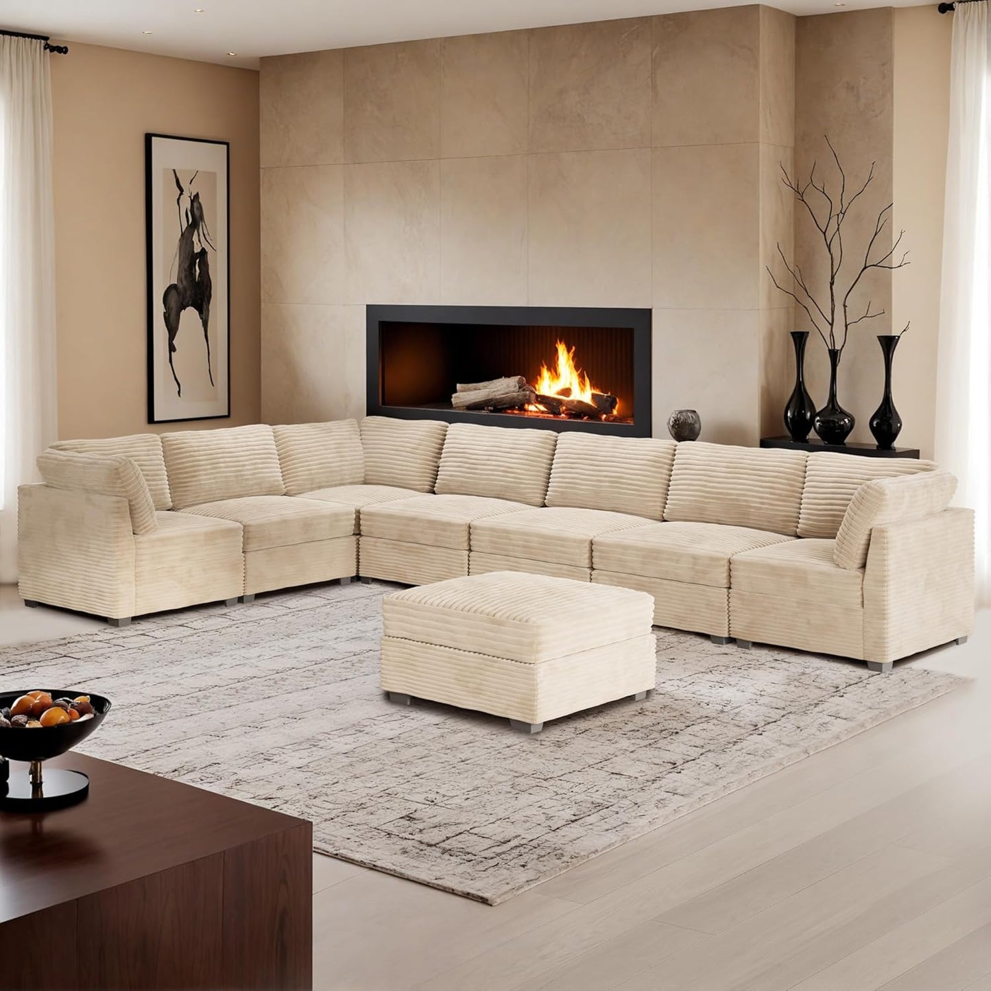 HOOOWOOO Modular Sectional Sofa,8 Pieces Sectional Couches for Living Room,164X66 L Shaped Cloud Couch with Ottoman Chaise Set(Beige Velvet Corduroy)