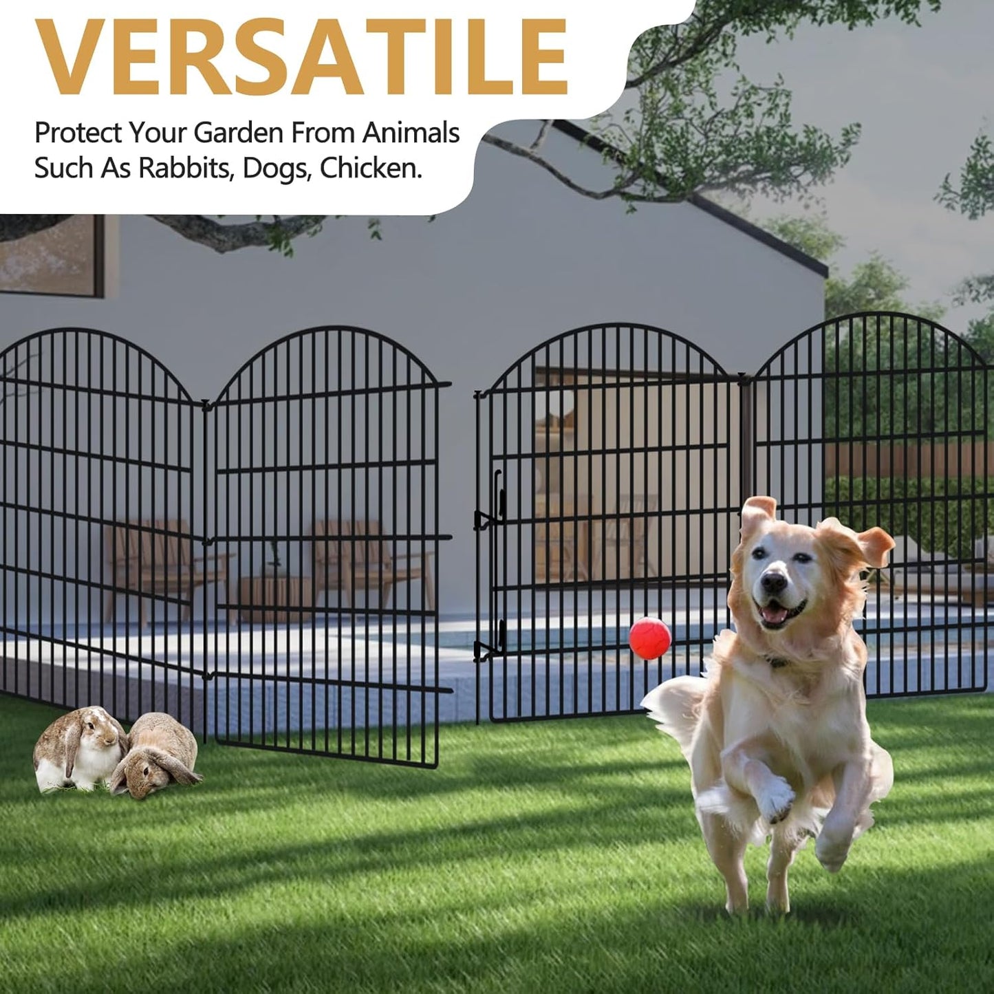 10 Panels Decorative Garden Fence with Lock, 48in (H) x 24ft (L) No Dig Dog Animal Barrier for Outdoor Yard, Rustproof Ground Stakes Metal Fencing for Yard, Patio, Flower Bed