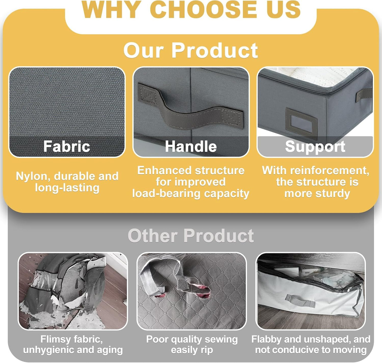 6-Inch Under Bed Organizer, Under Bed Storage Container, Under Crib/Couch Storage, Underbed Storage Box for Seasonal Clothing, Sweaters, Shoes, Blankets, Wrapping Paper & Toys 33" L×17" W×6" H