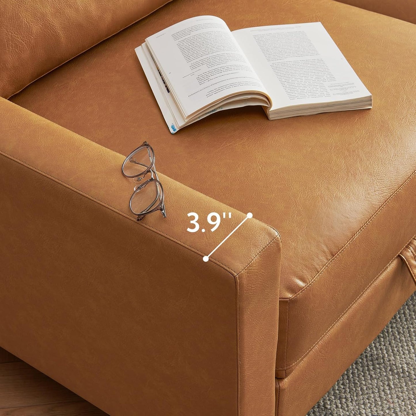 5 Seater Faux Leather Sofa Couch, 98'' L Shape Sectional Couch, Mid Century Modern Decor, Office Sectional Sofa Bed, for House, Apartment, Living Room, Tan