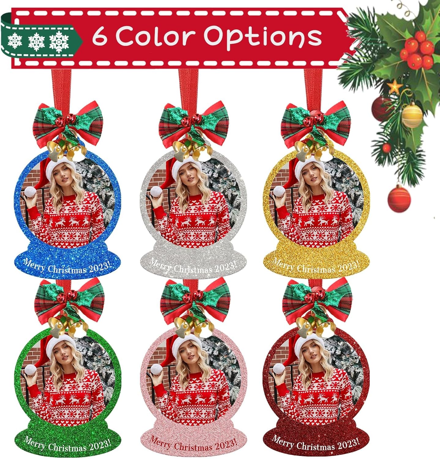 Personalized Christmas Ornament 2025, Double-Sided Photo Acrylic Customized Family Christmas Ornament Spherical with Picture for Xmas Tree Decor Custom Gifts